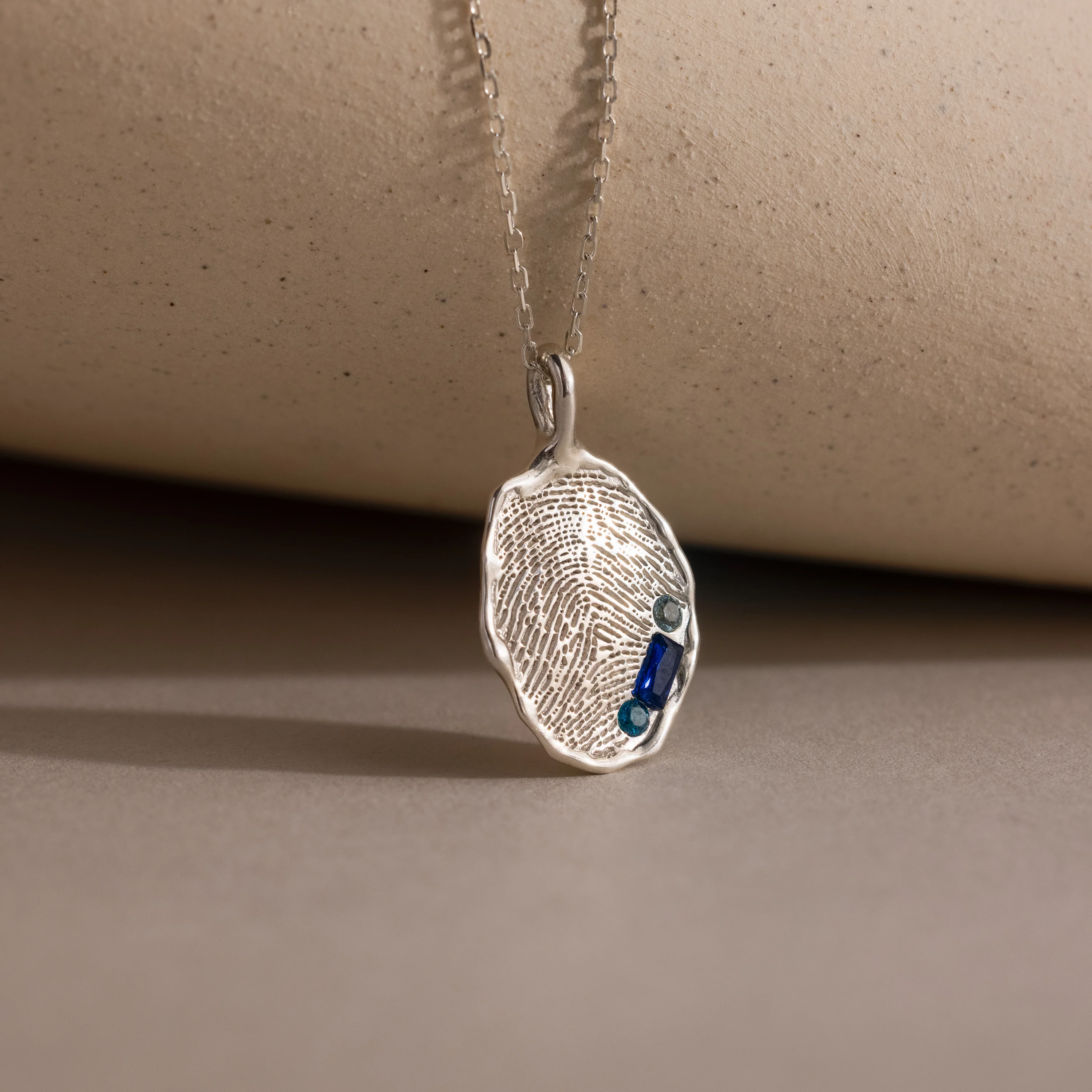Organic Fingerprint Multi Birthstone Necklace in Silver - Image 3
