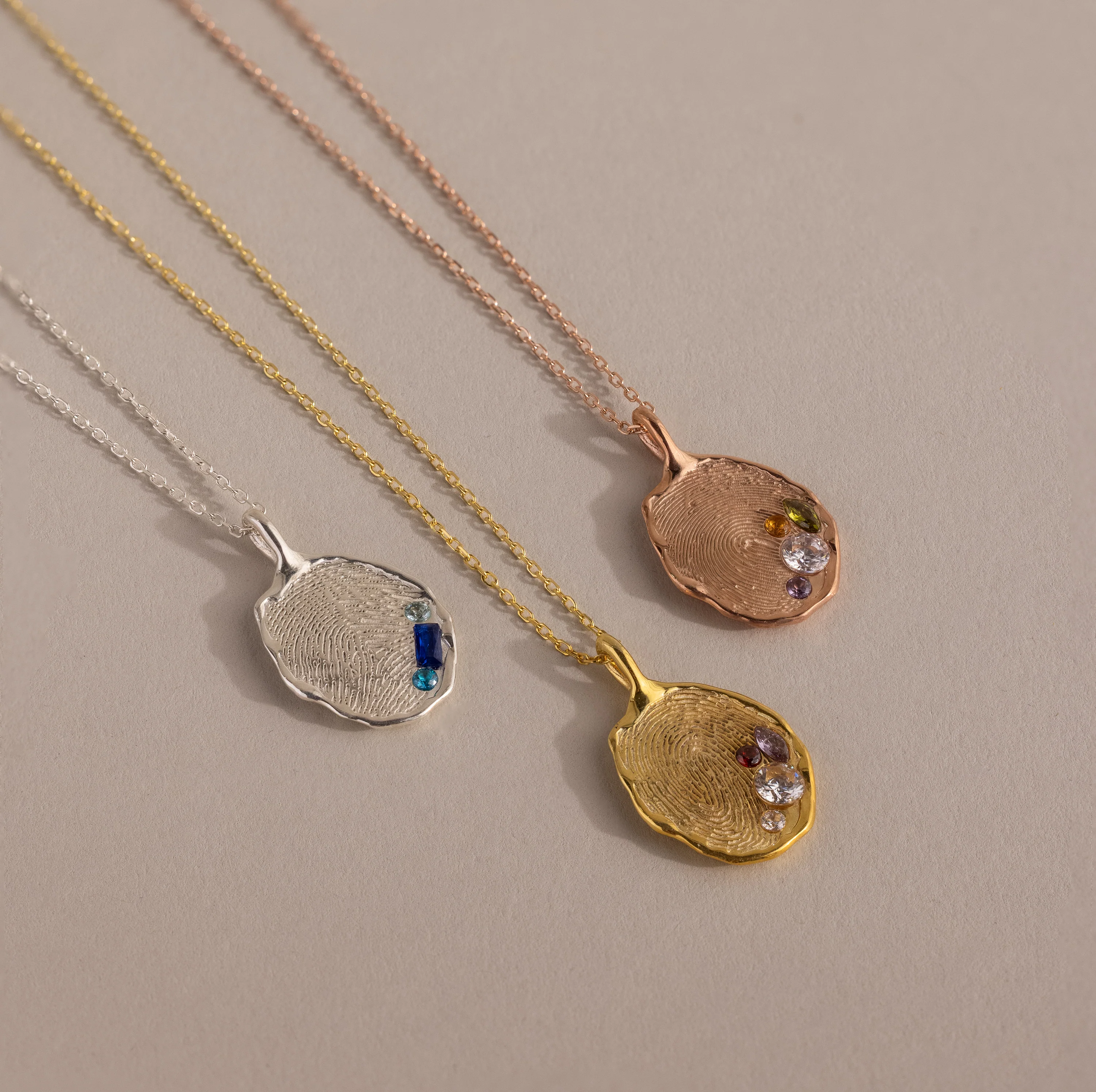 Organic Fingerprint Multi Birthstone Necklace in Silver - Image 5