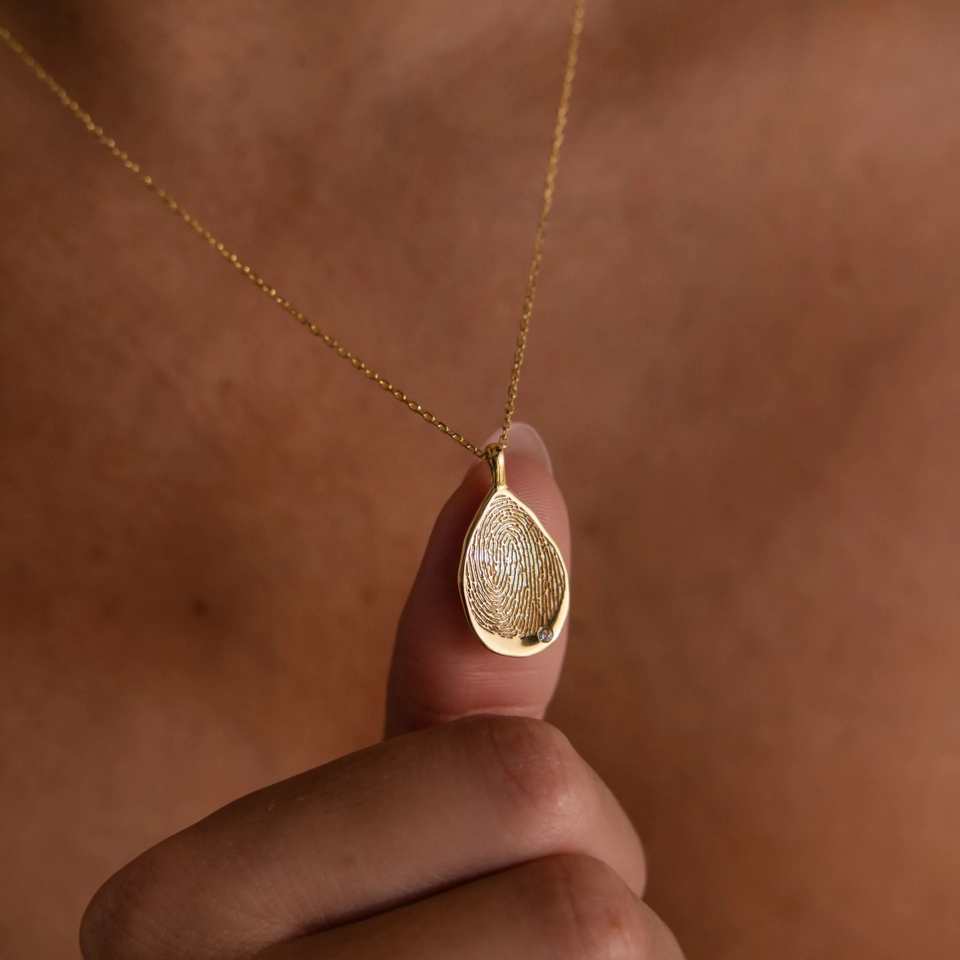 Organic Fingerprint Teardrop Necklace - Image 3