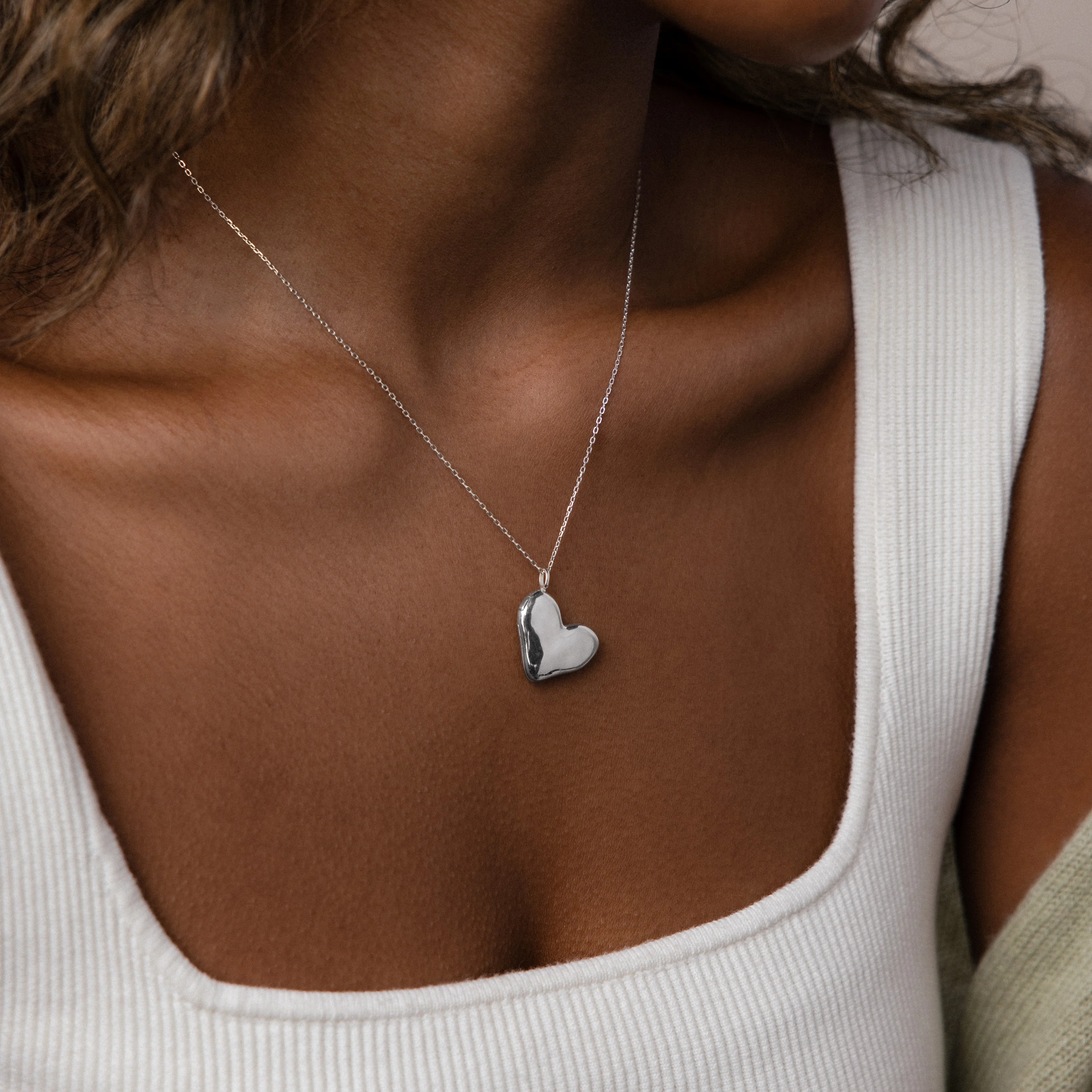 Organic Heart Locket Necklace in Silver - Image 2