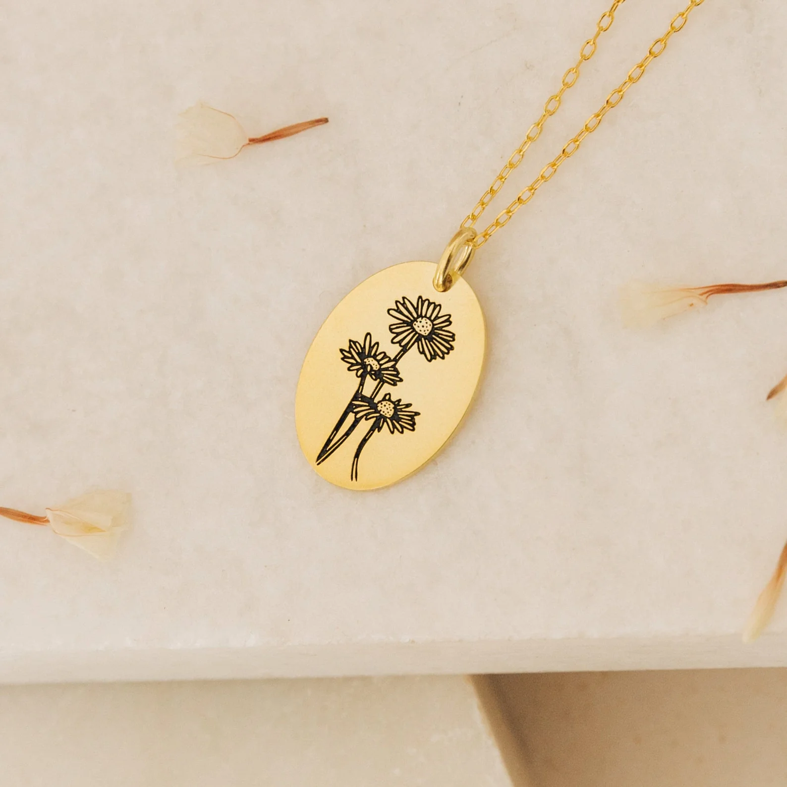 Oval Birth Flower Necklace - Image 7