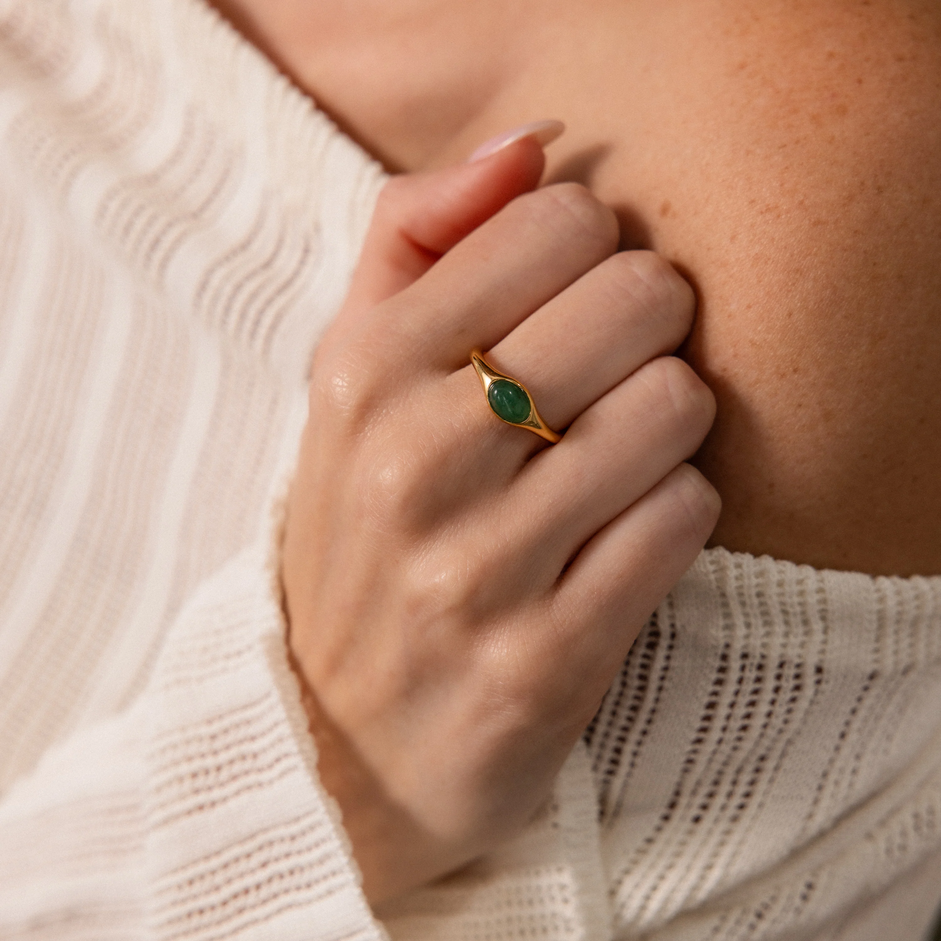 Oval Jade Signet Ring - Image 2