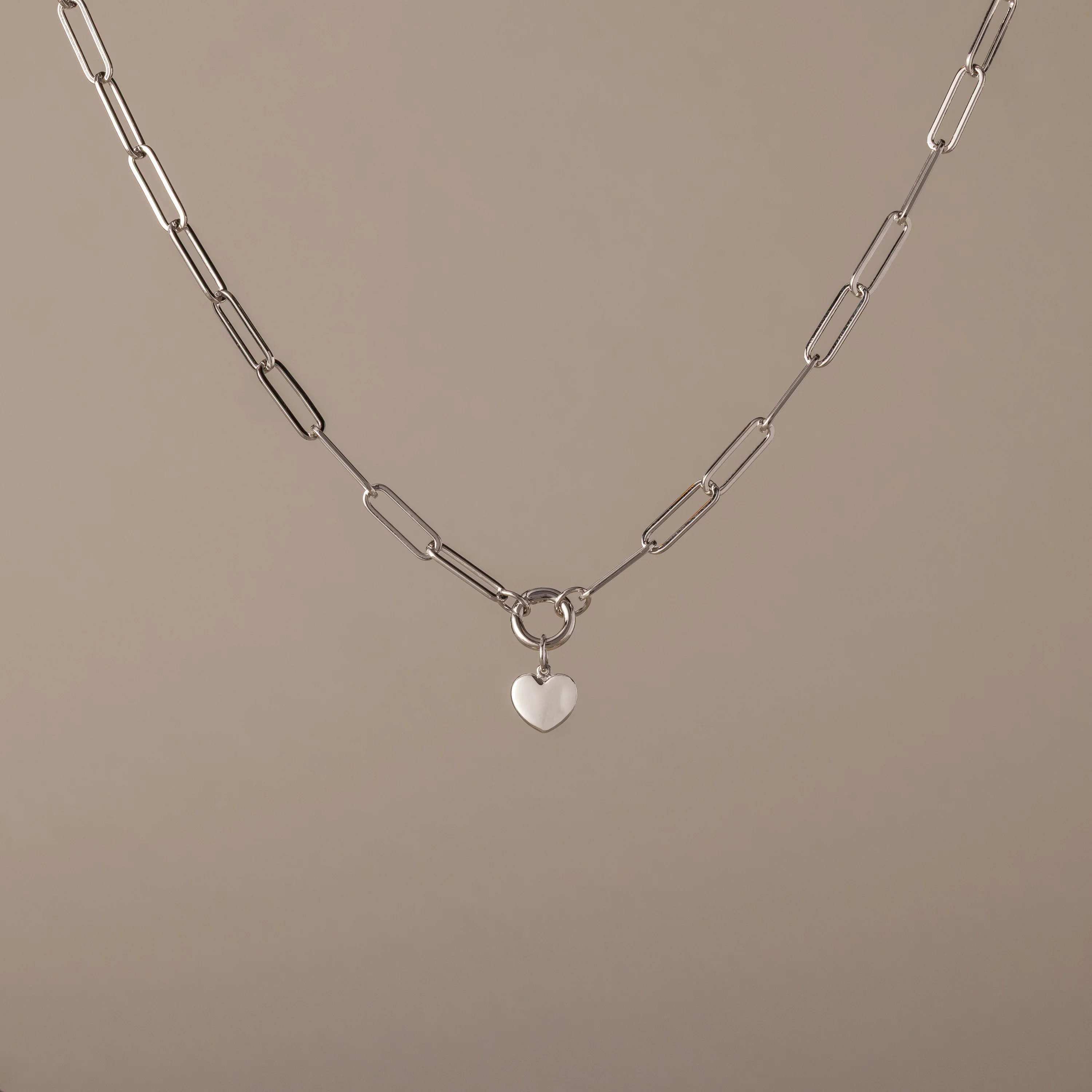 Paperclip Heart Charm Necklace in Silver