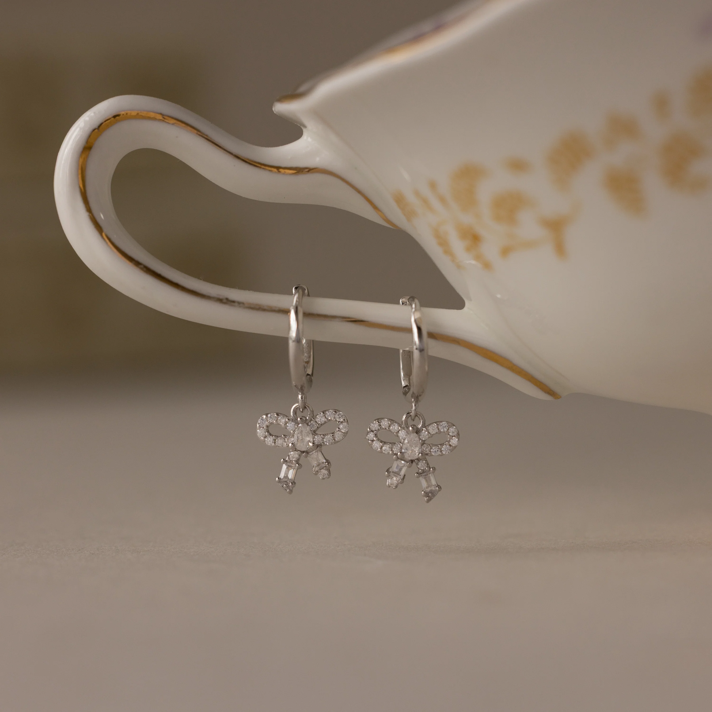Pave Bow Charm Hoops - Image 2