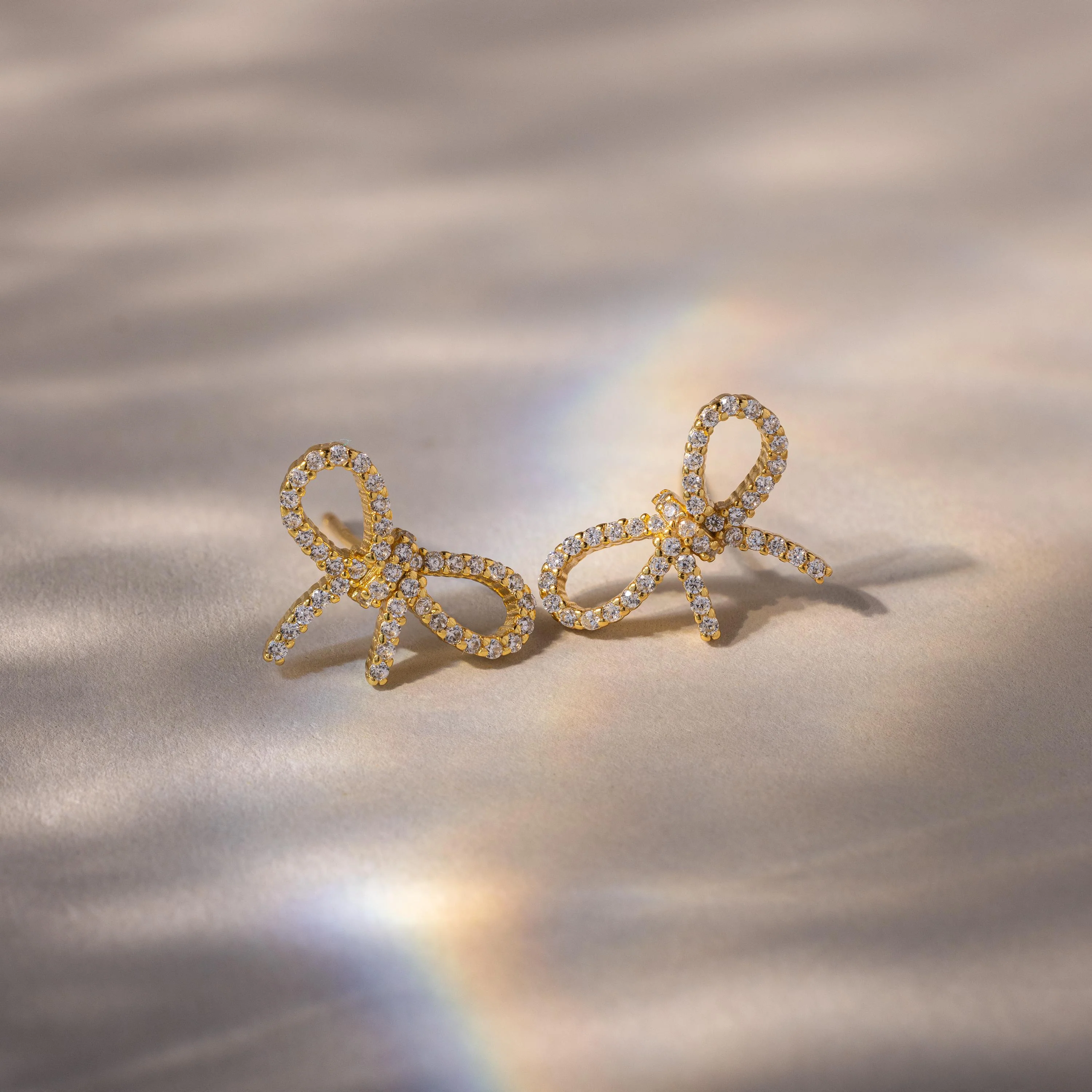 Pave Bow Studs in 18K Gold