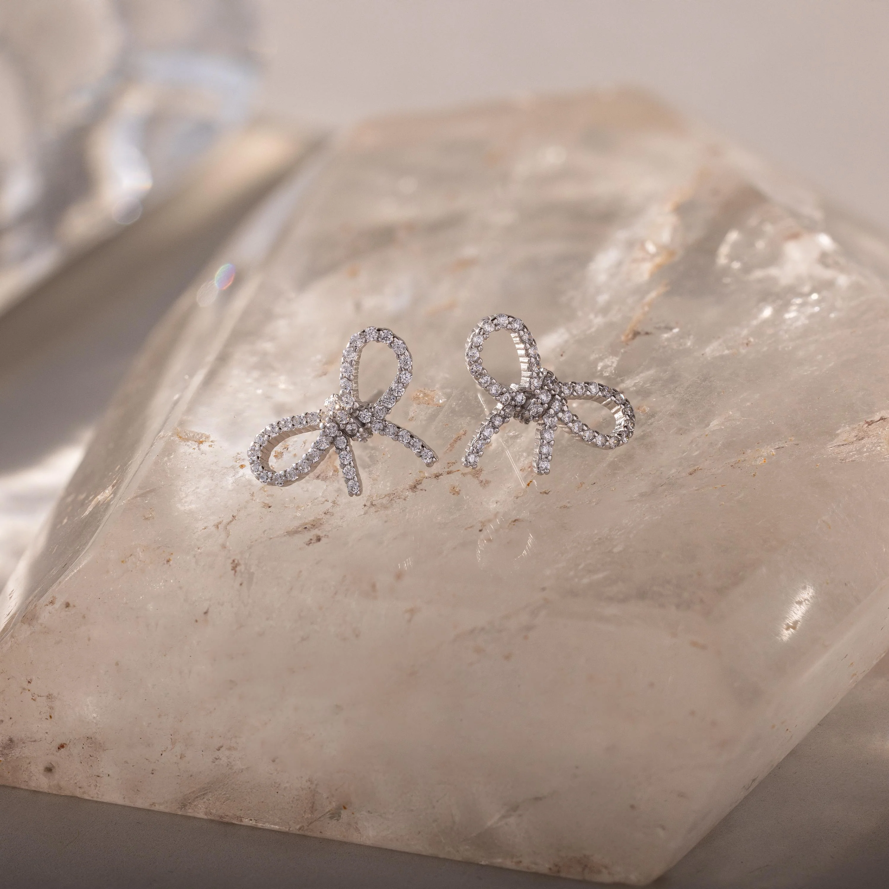 Pave Bow Studs in Silver