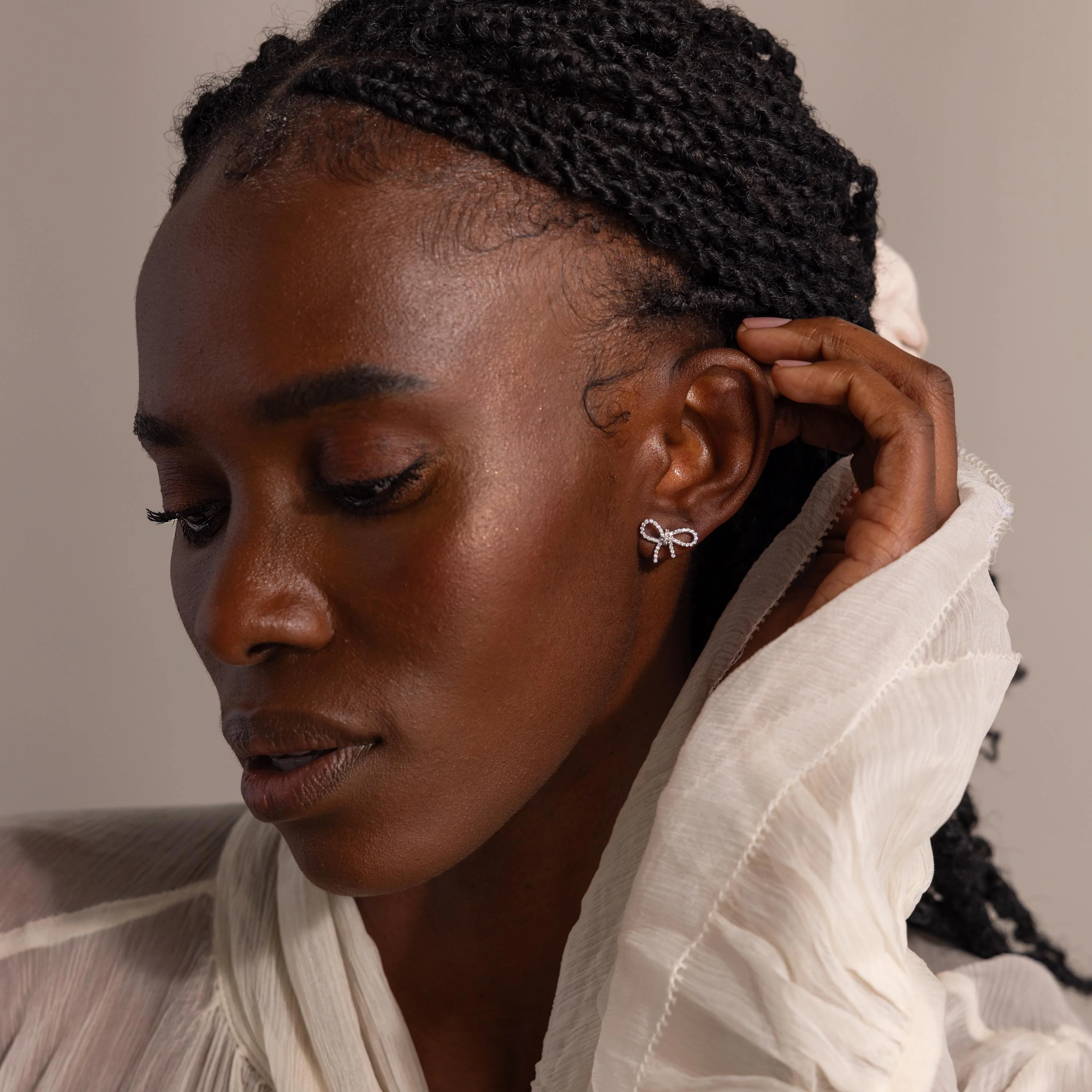Pave Bow Studs in Silver - Image 4