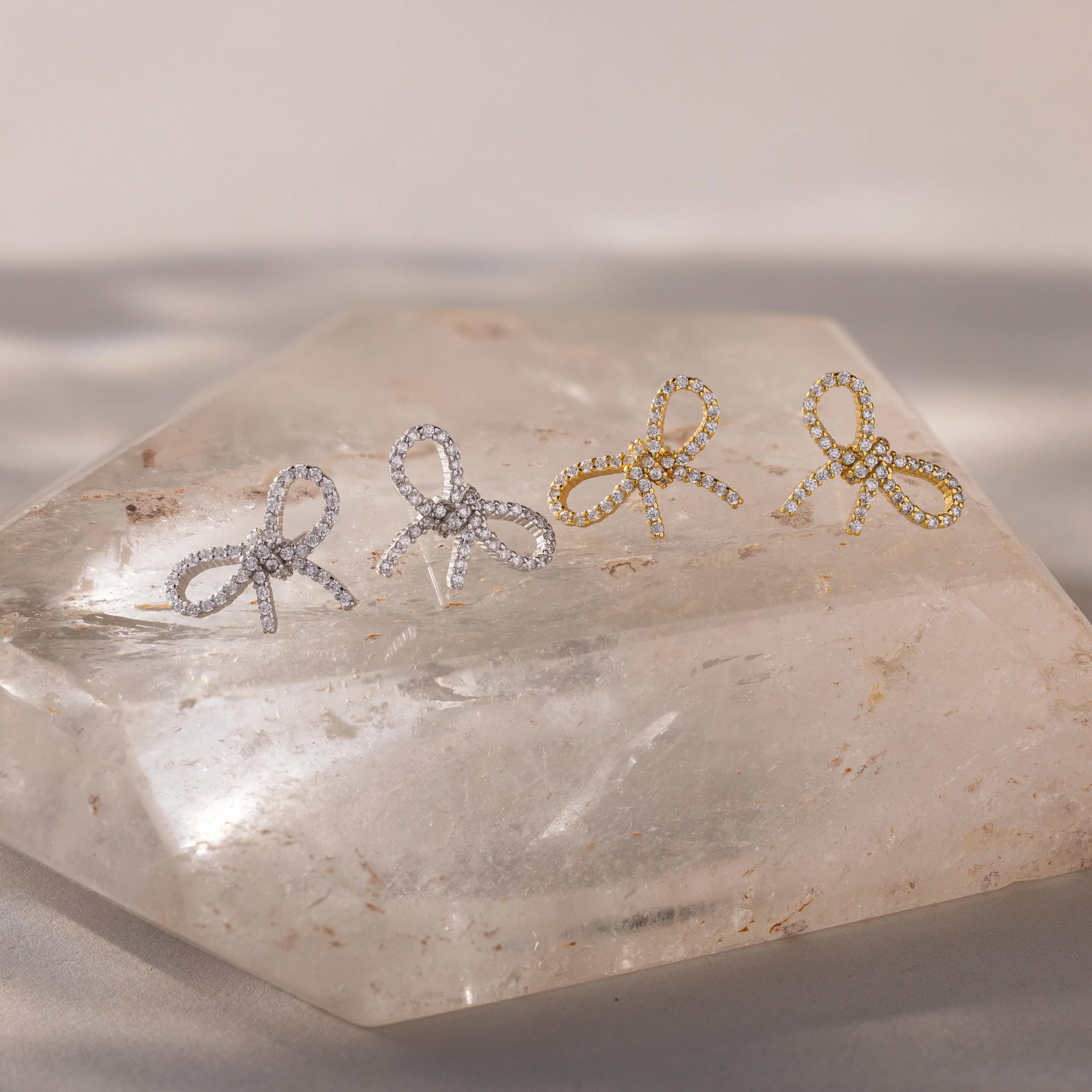 Pave Bow Studs in Silver - Image 5