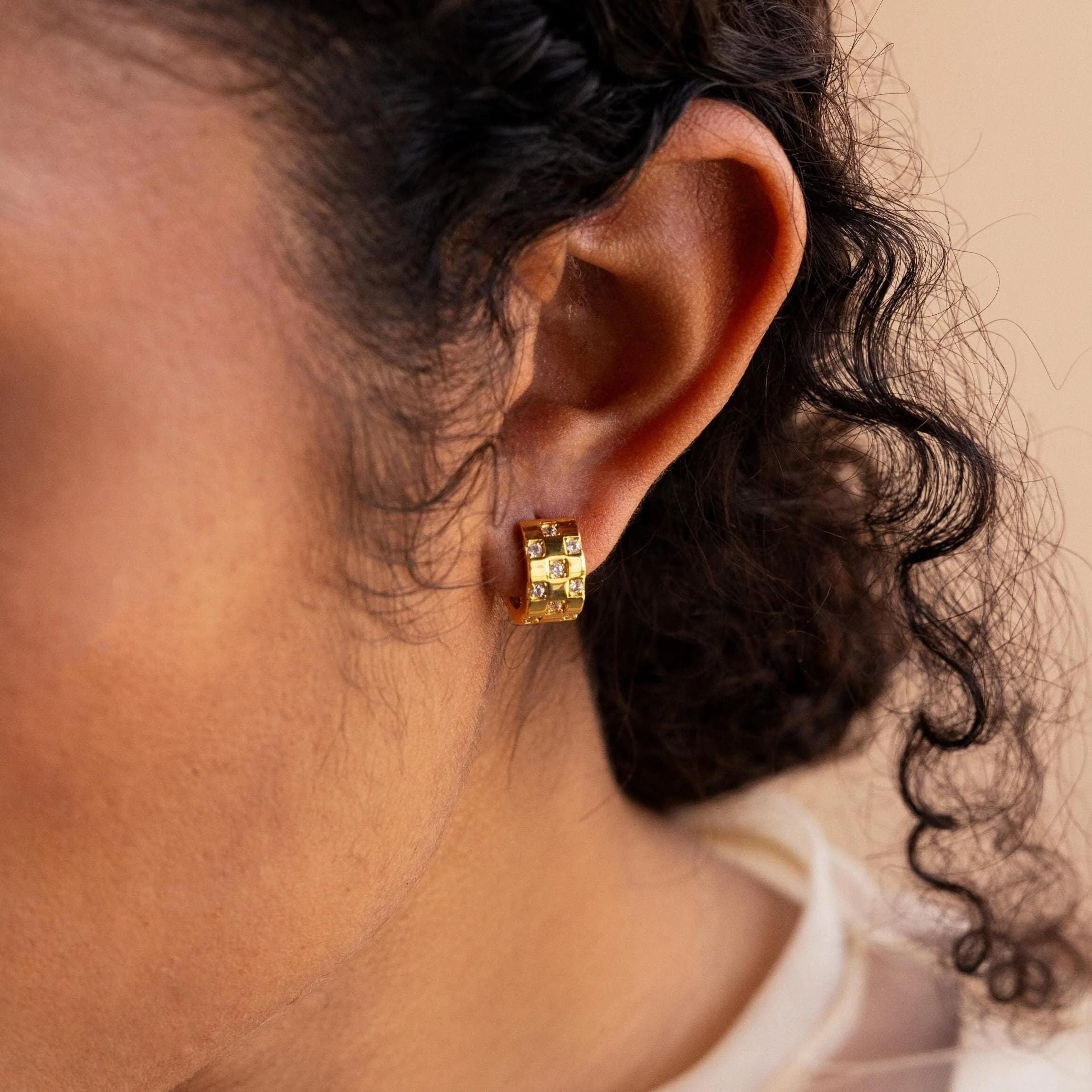 Pave Checkered Huggies in 18K Gold - Image 2