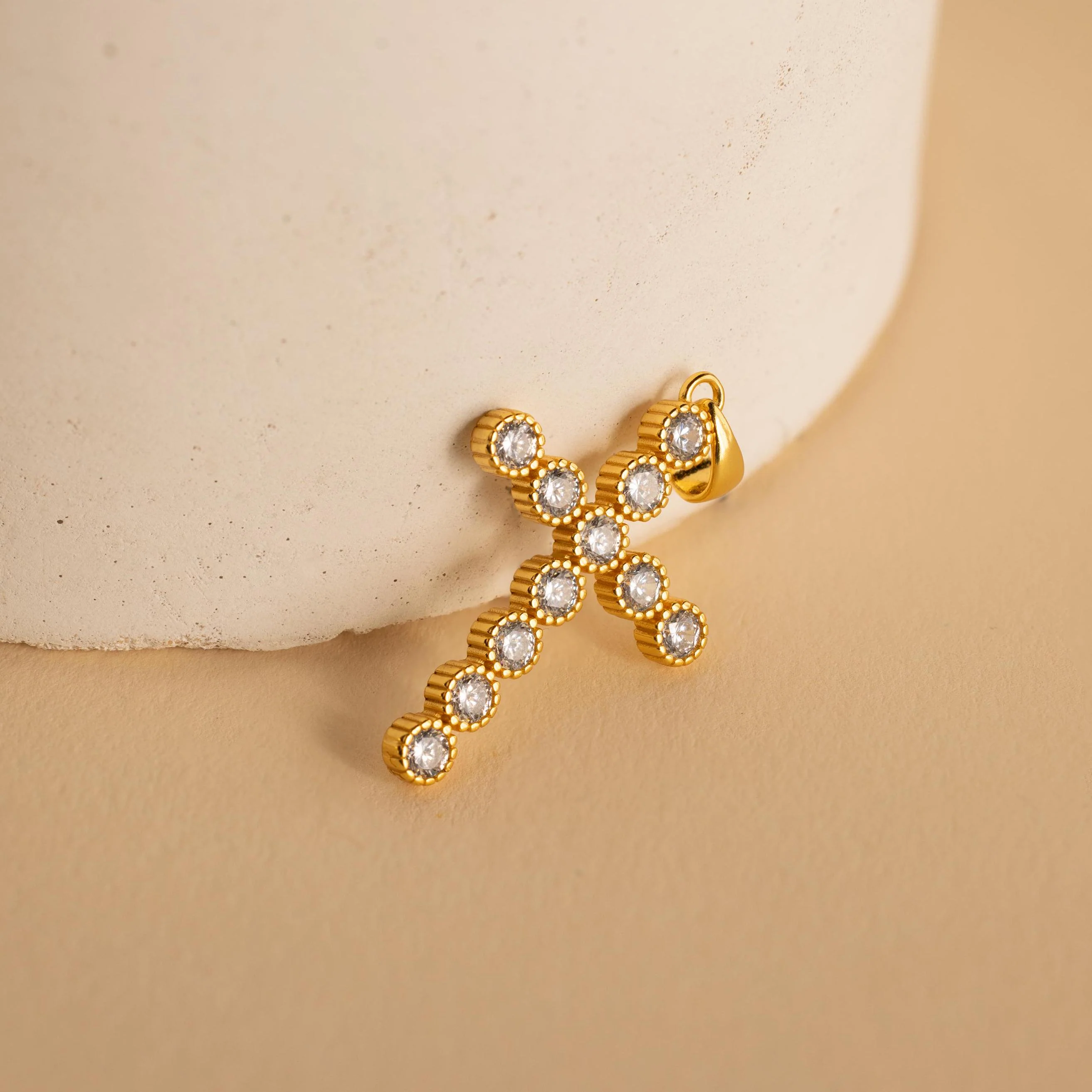 Pave Cross Charm in 18K Gold