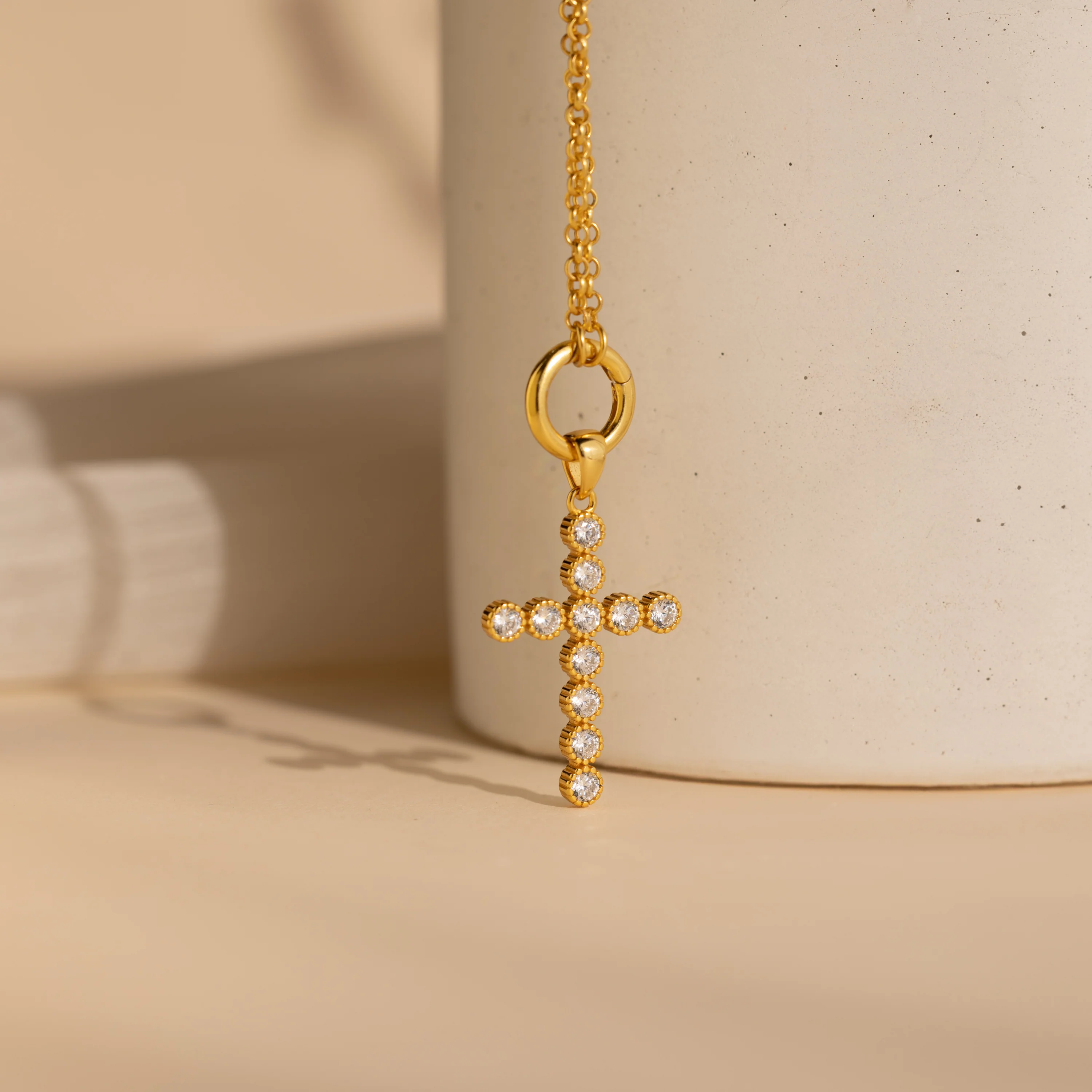 Pave Cross Charm in 18K Gold - Image 7