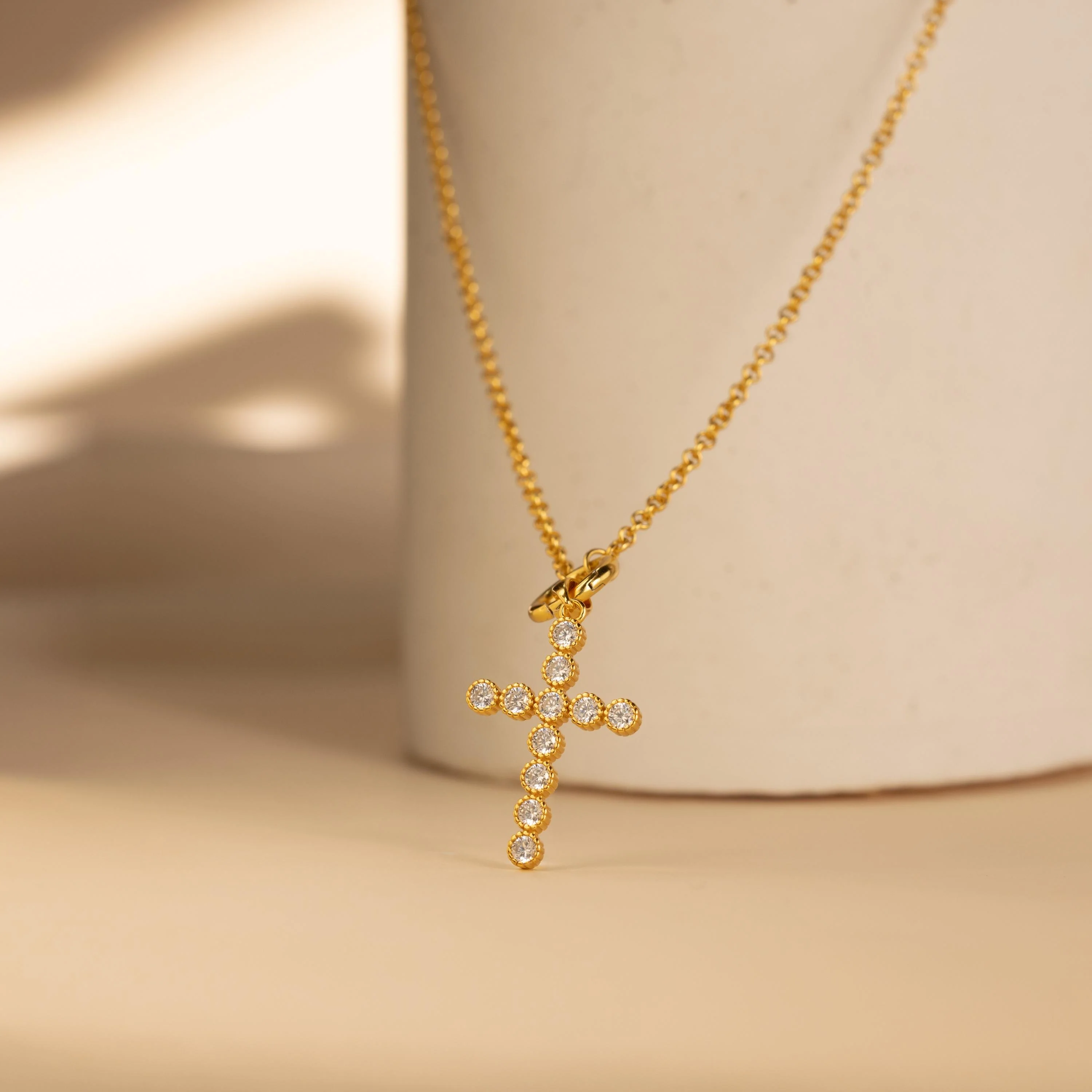 Pave Cross Charm in 18K Gold - Image 3