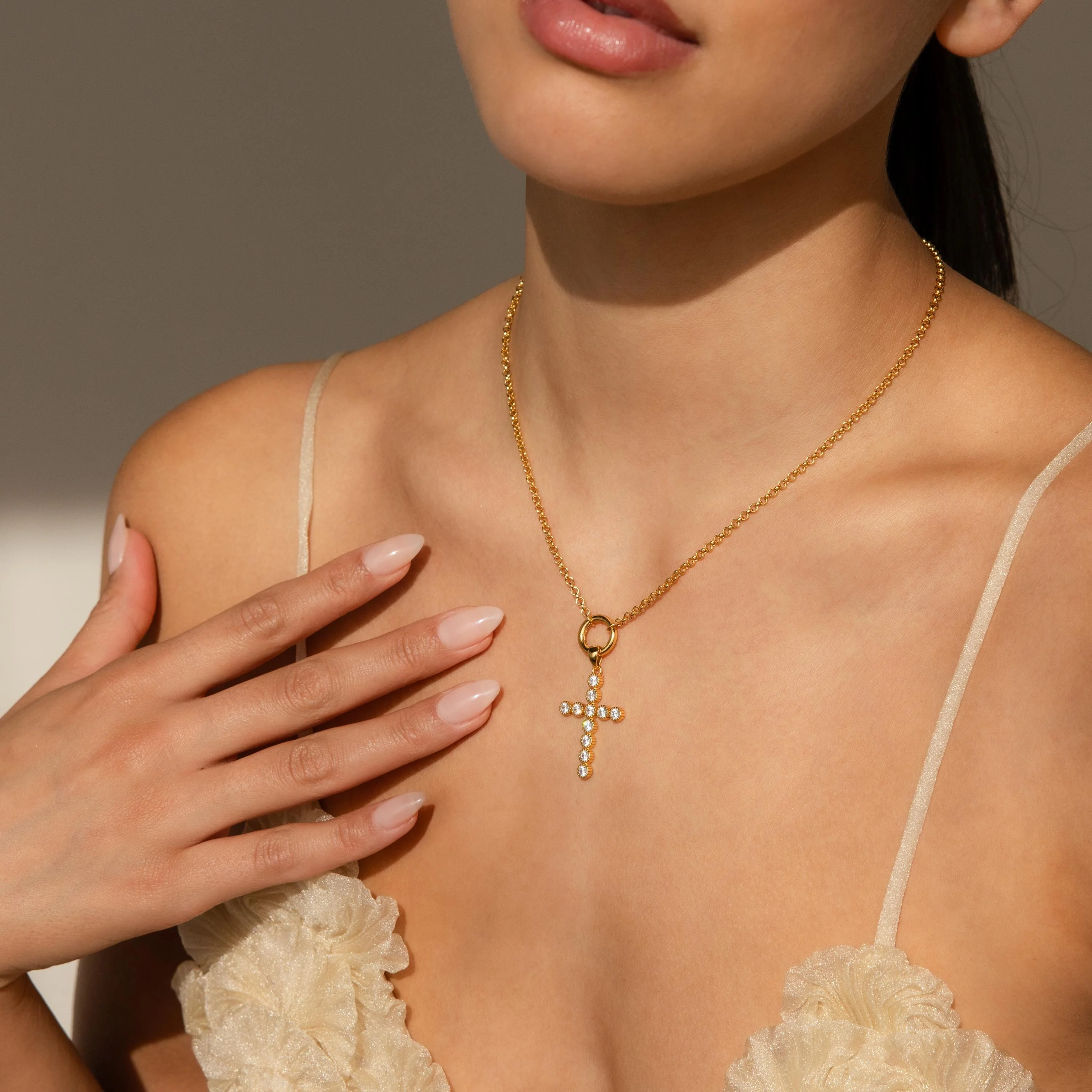 Pave Cross Charm in 18K Gold - Image 4