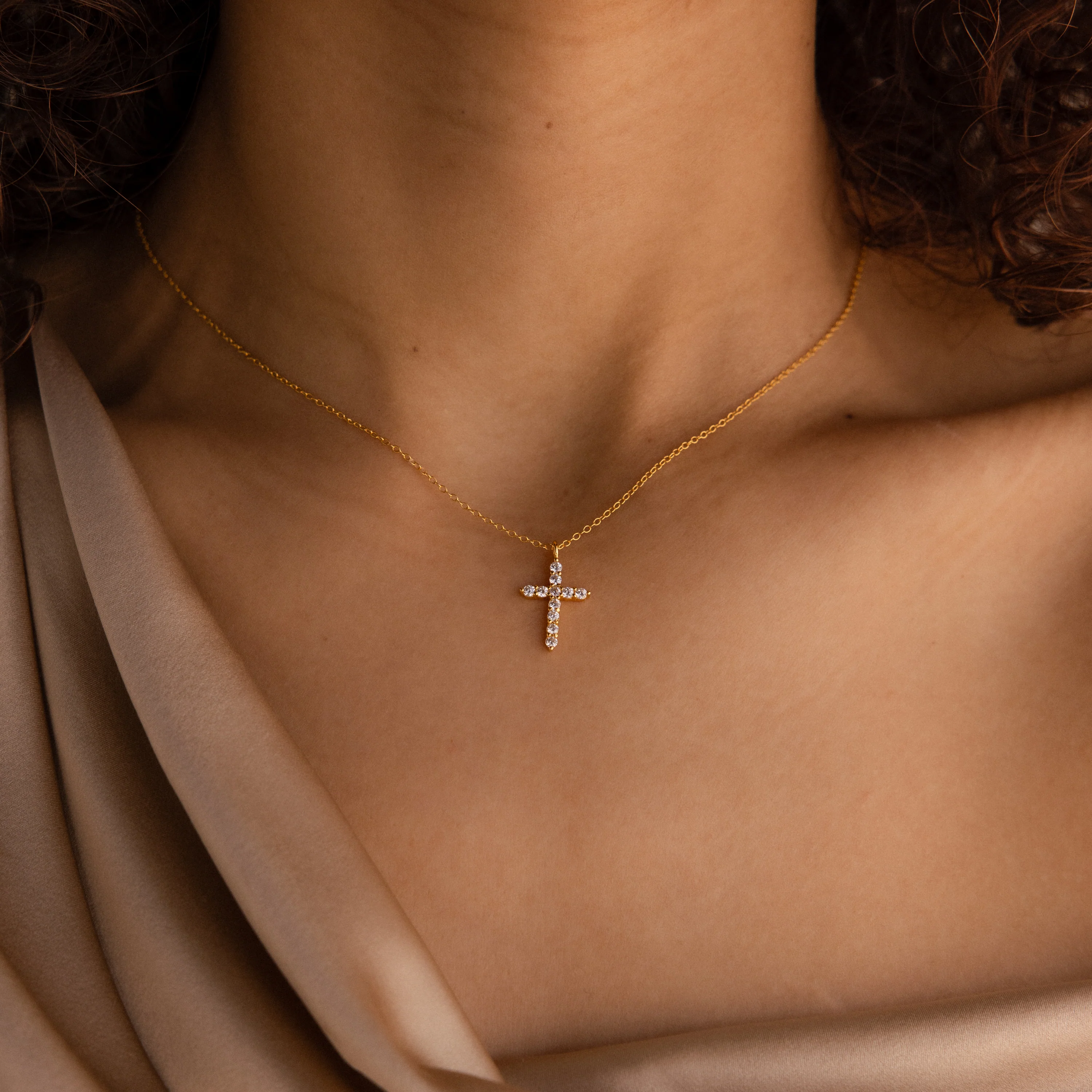 Pave Cross Necklace in 18K Gold - Image 2