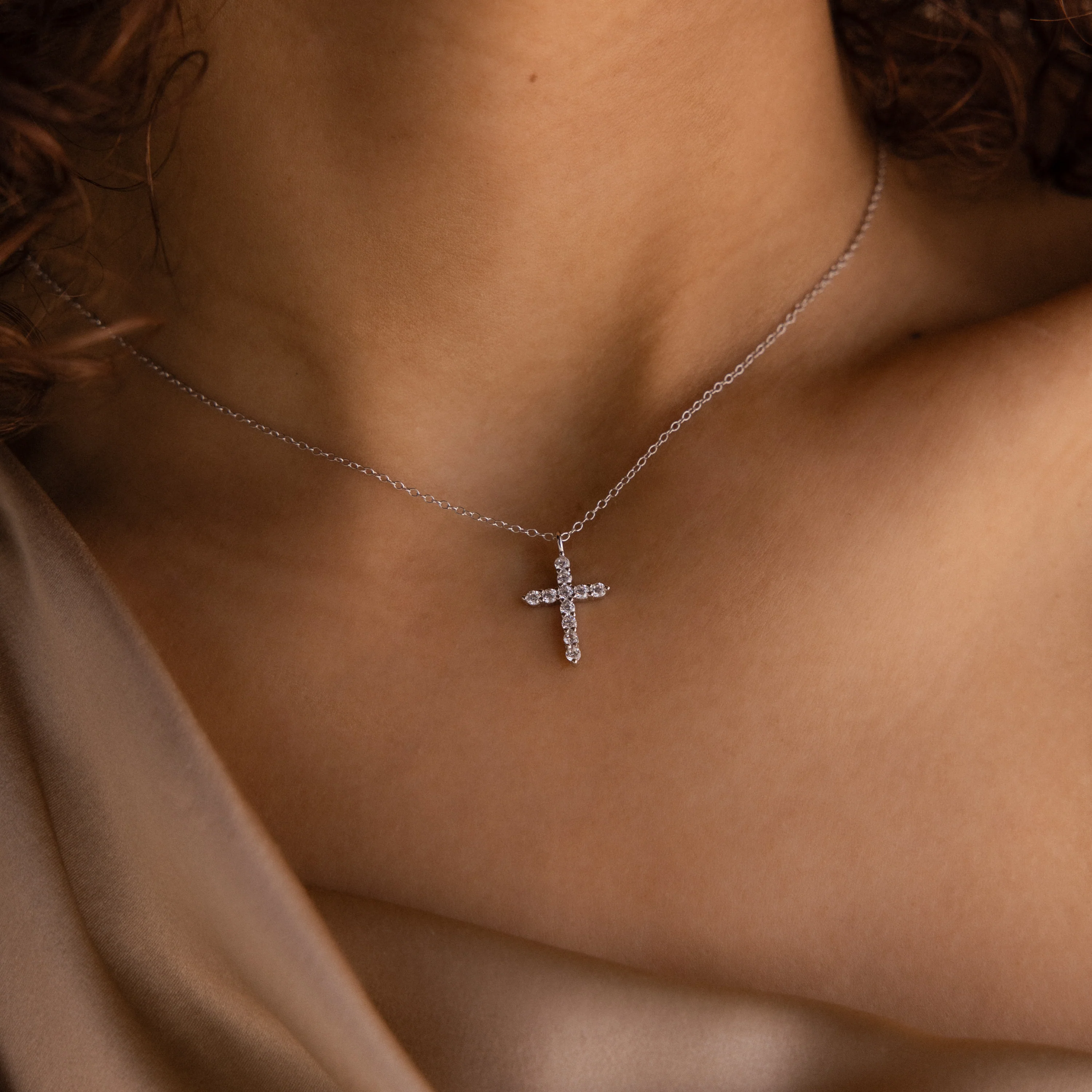 Pave Cross Necklace in Silver - Image 2