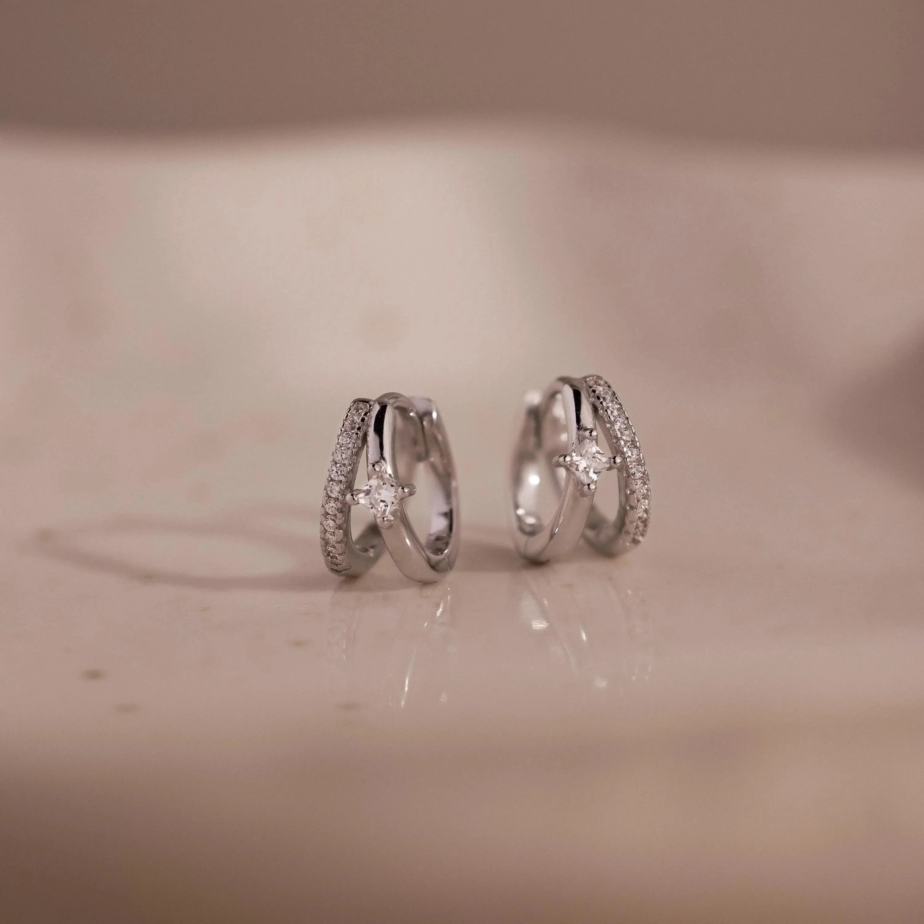 Pave Diamond Duo Huggies in Silver - Image 3