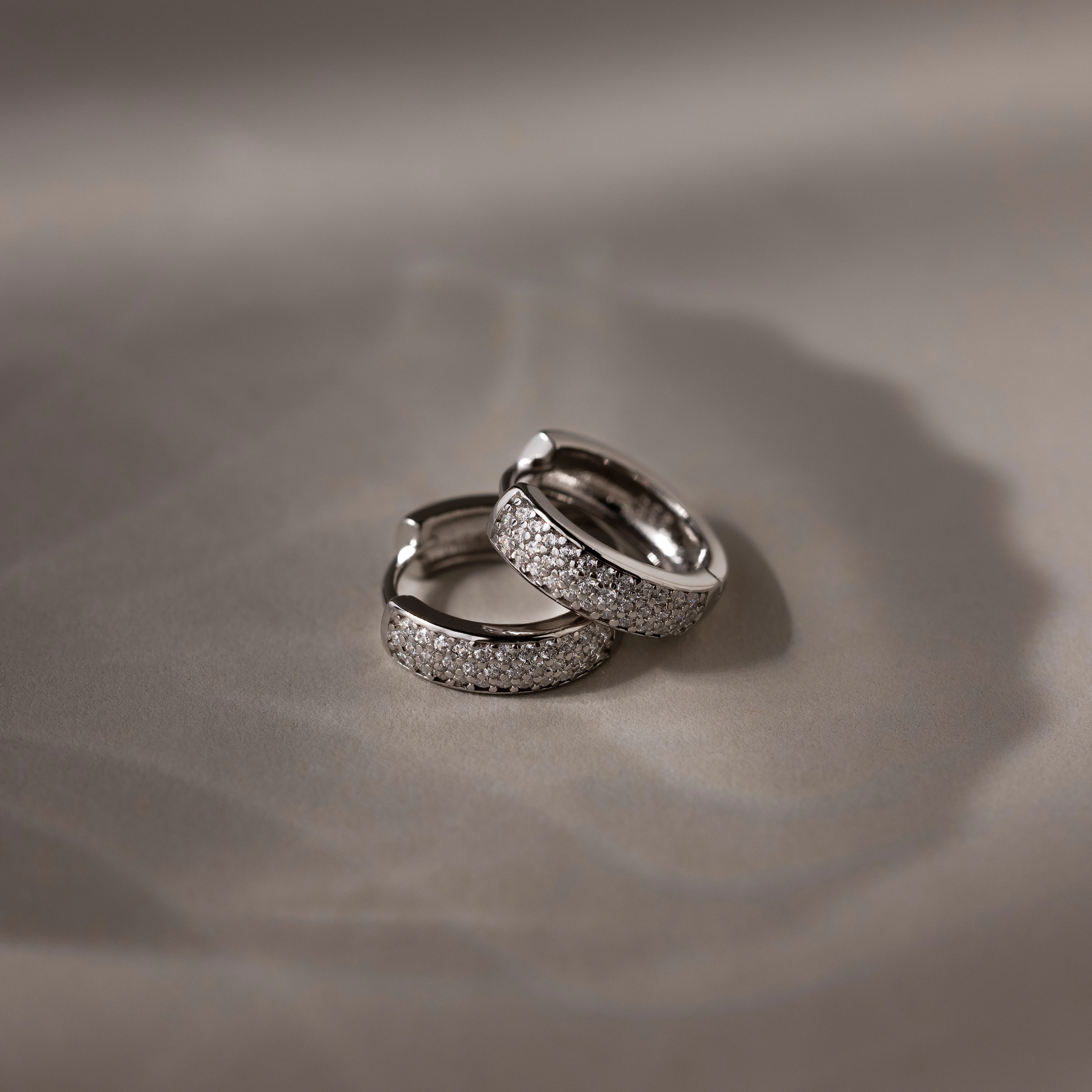Pave Diamond Huggies in Silver - Image 5