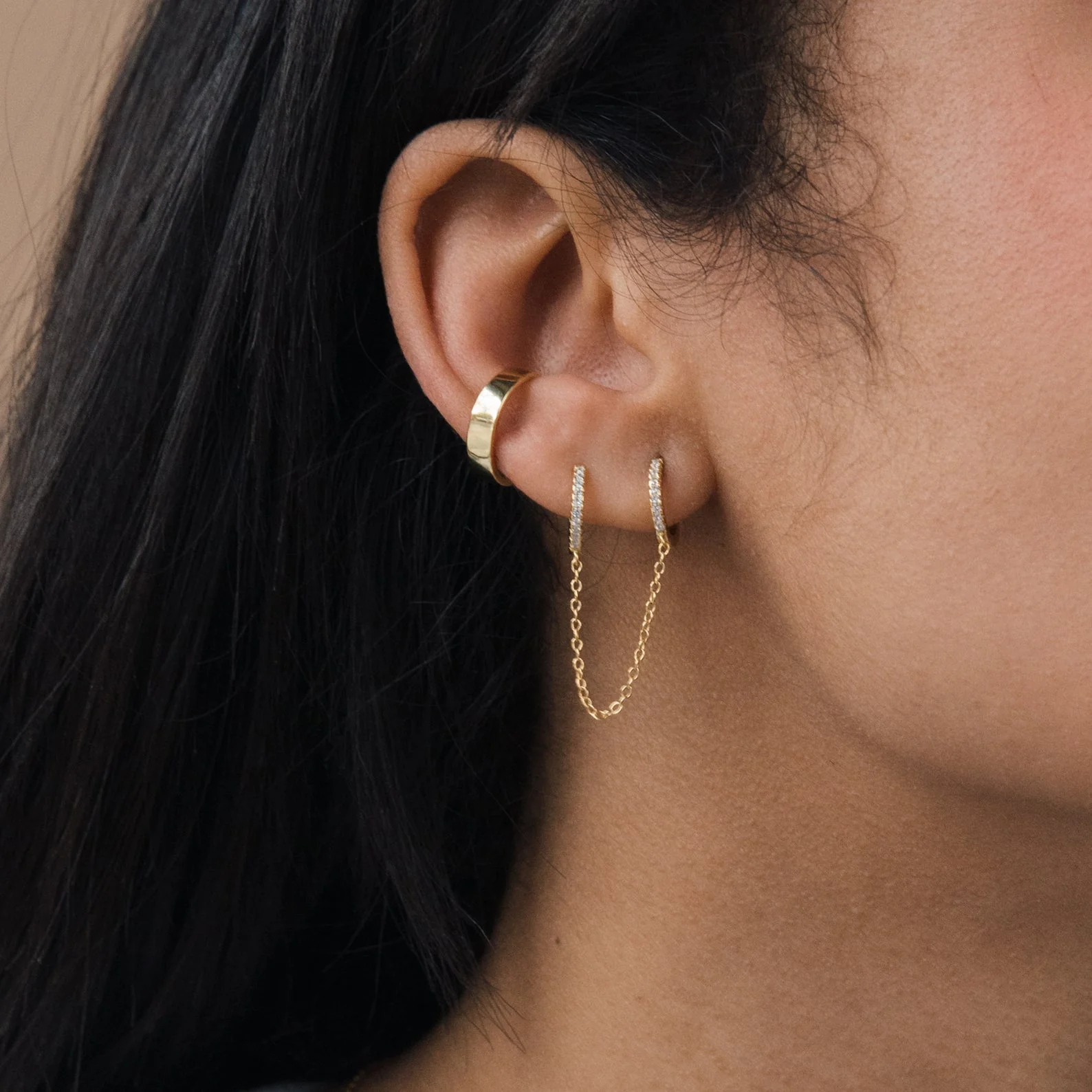Pave Duo Chain Earrings in 18K Gold - Image 5
