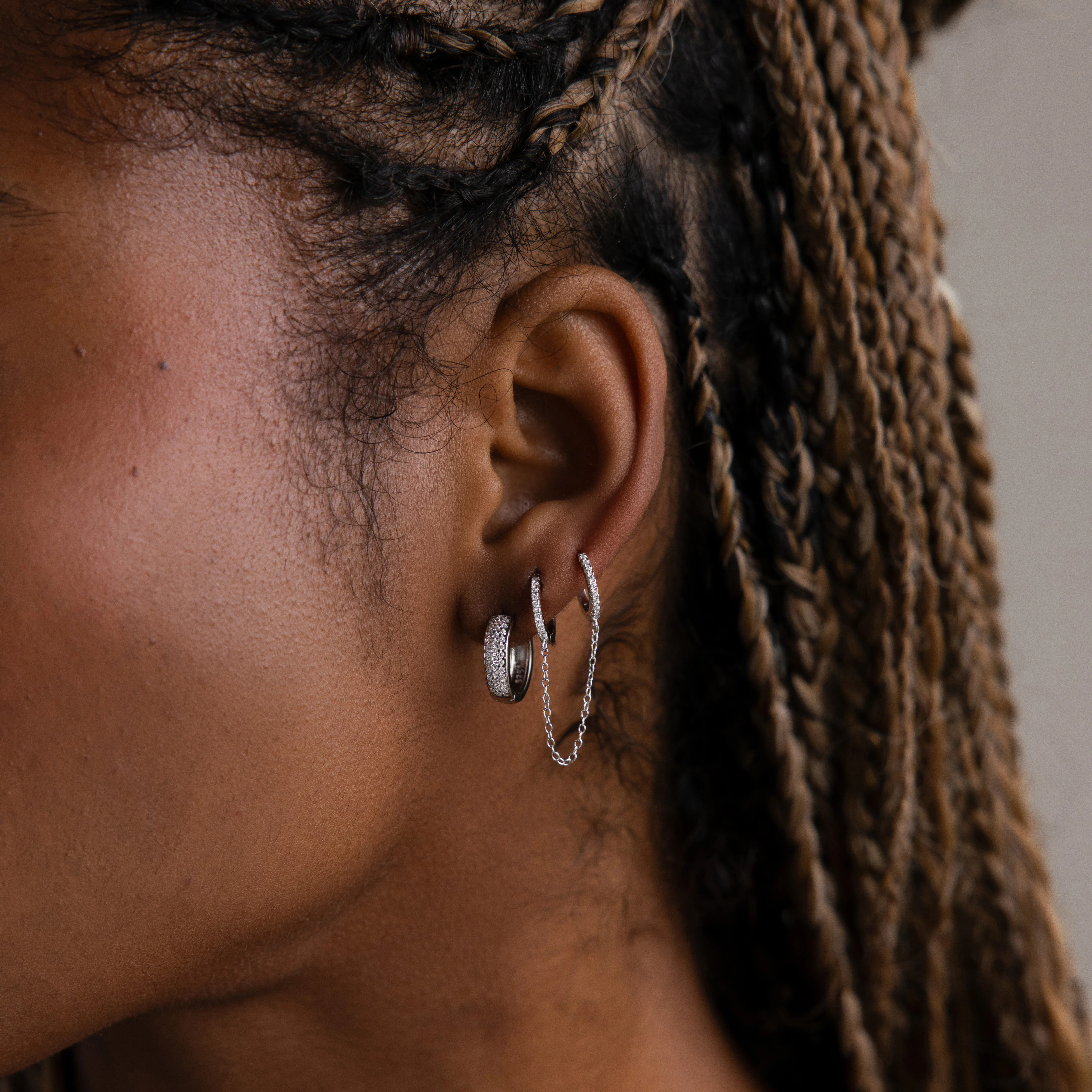 Pave Duo Chain Earrings in Silver - Image 4