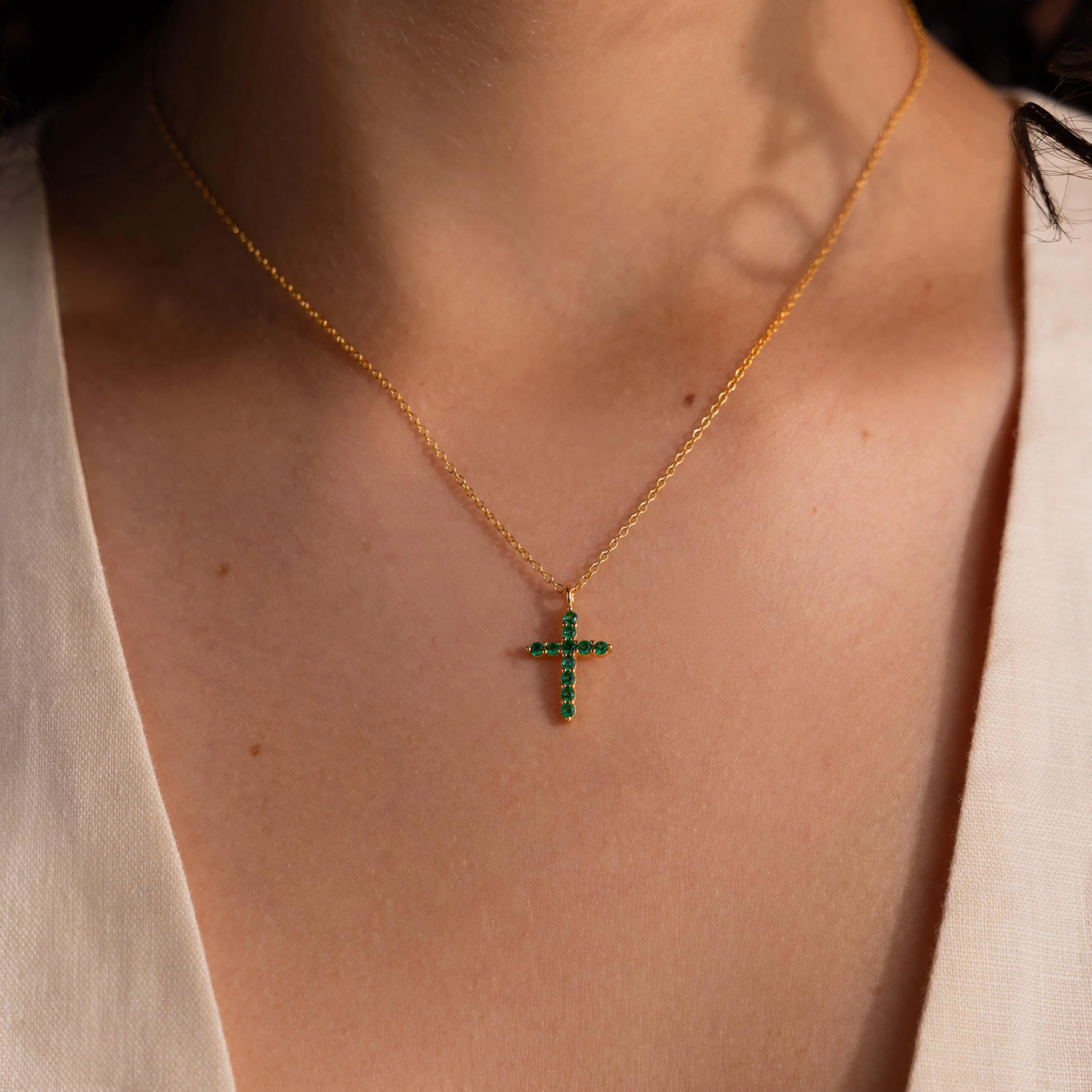 Pave Emerald Cross Necklace - Image 3