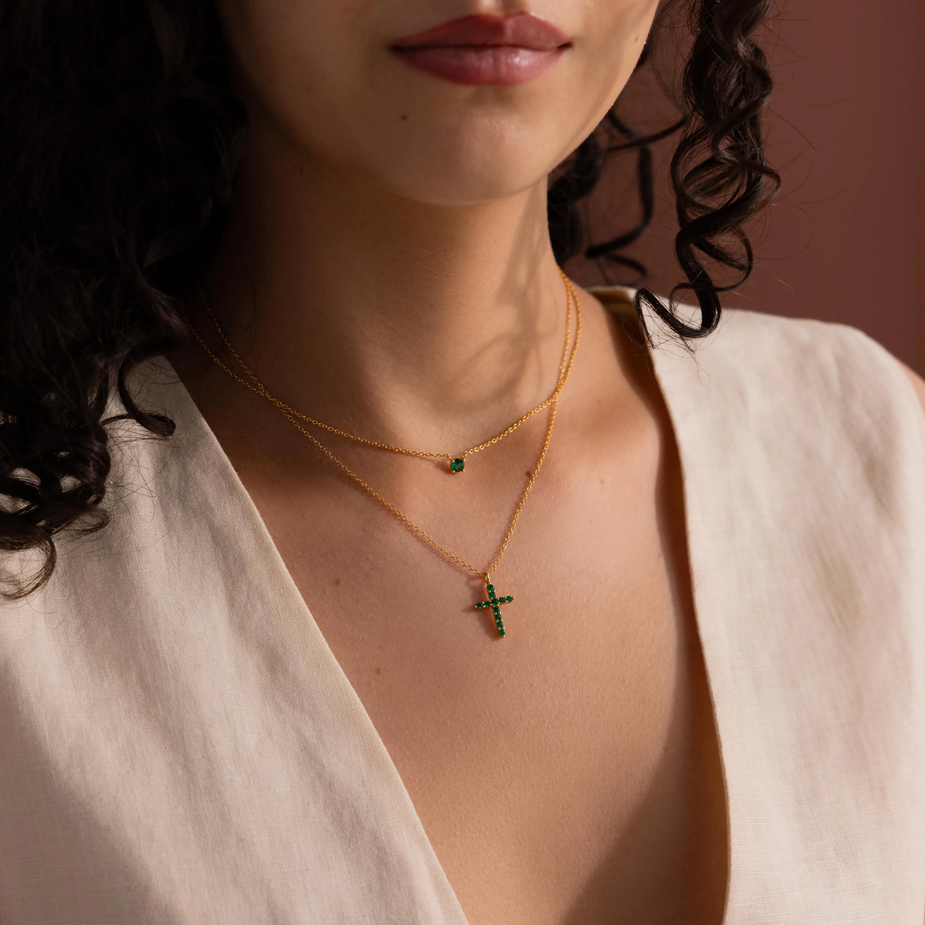 Pave Emerald Cross Necklace - Image 7