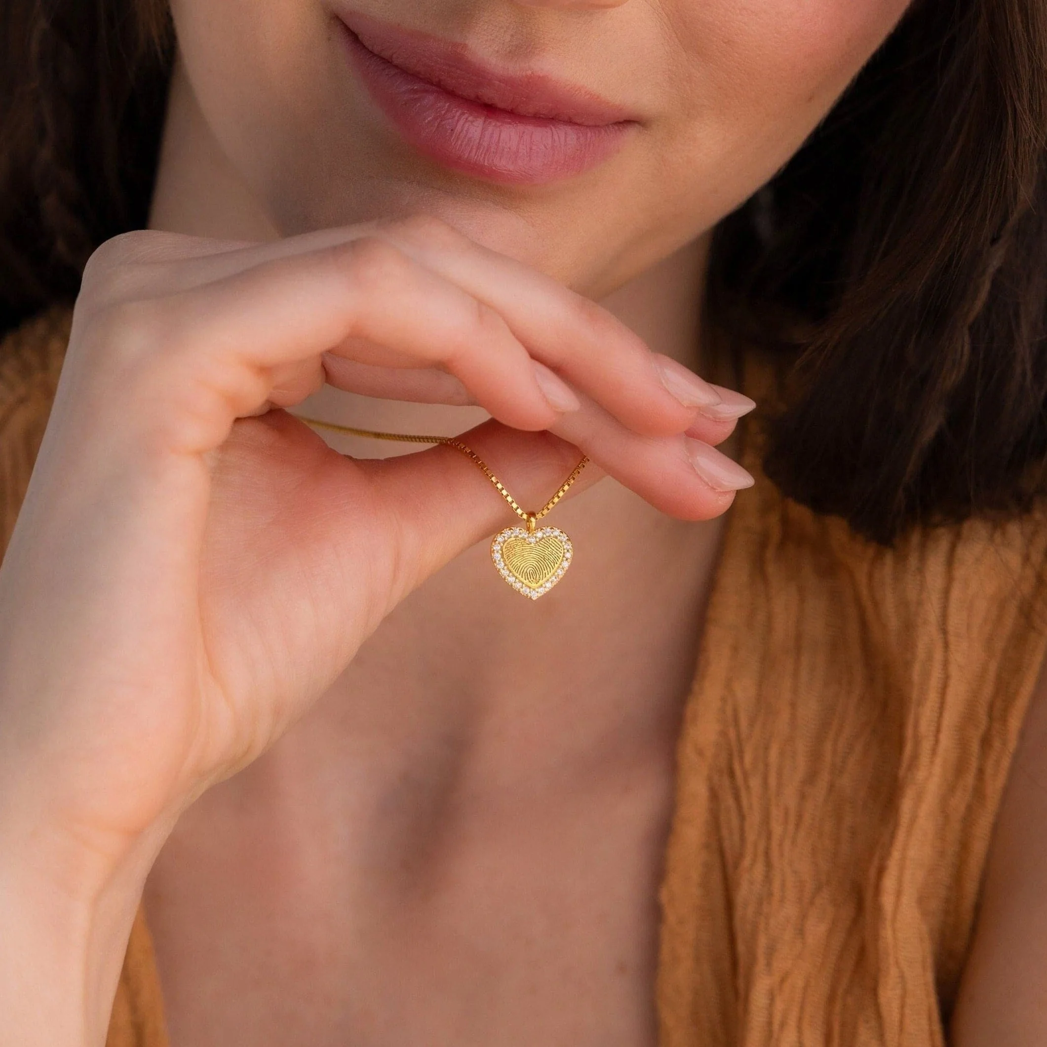 Pave Fingerprint Heart Necklace - Image 2