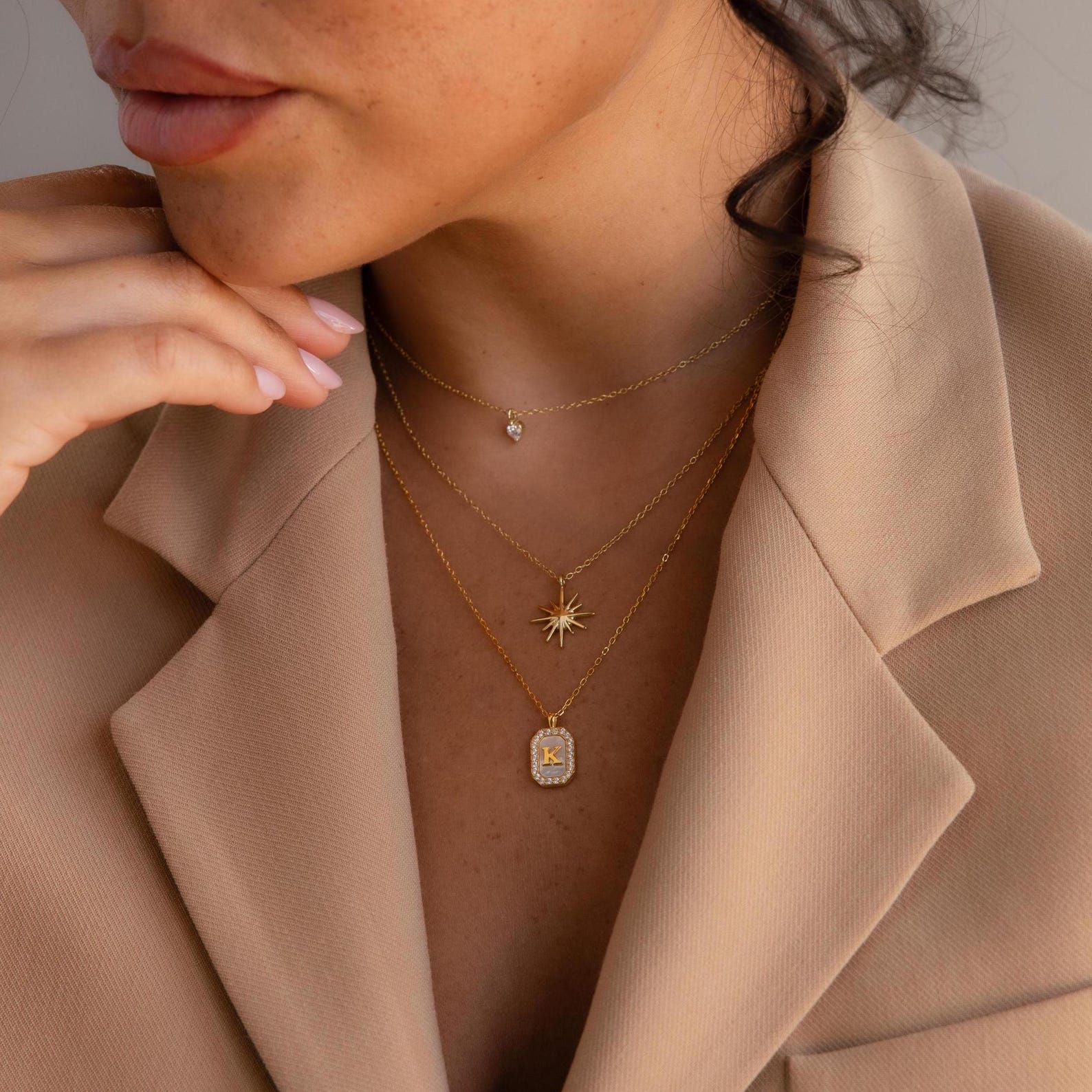 Pave Gemstone Initial Necklace - Image 2