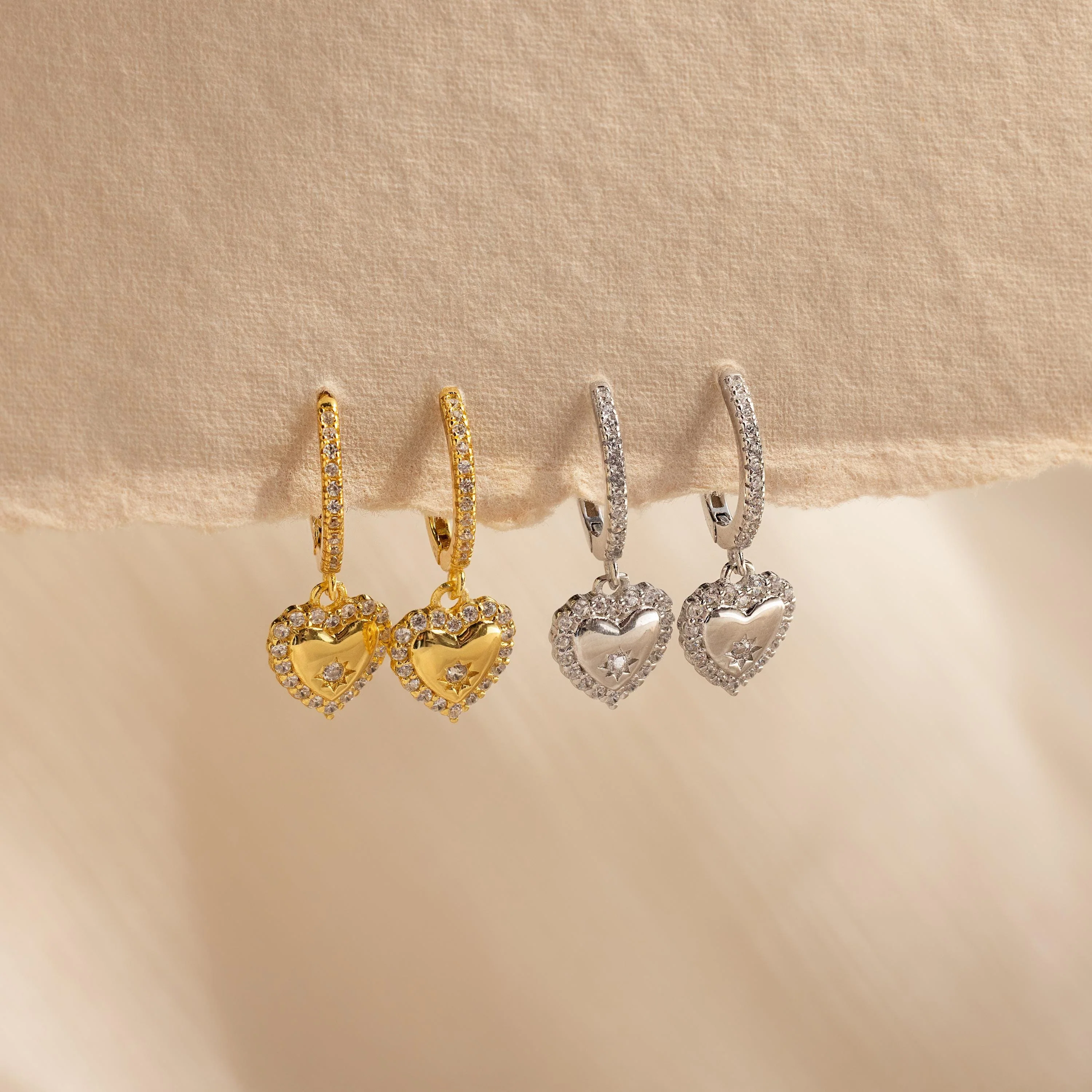 Pave Heart Drop Huggies - Image 3
