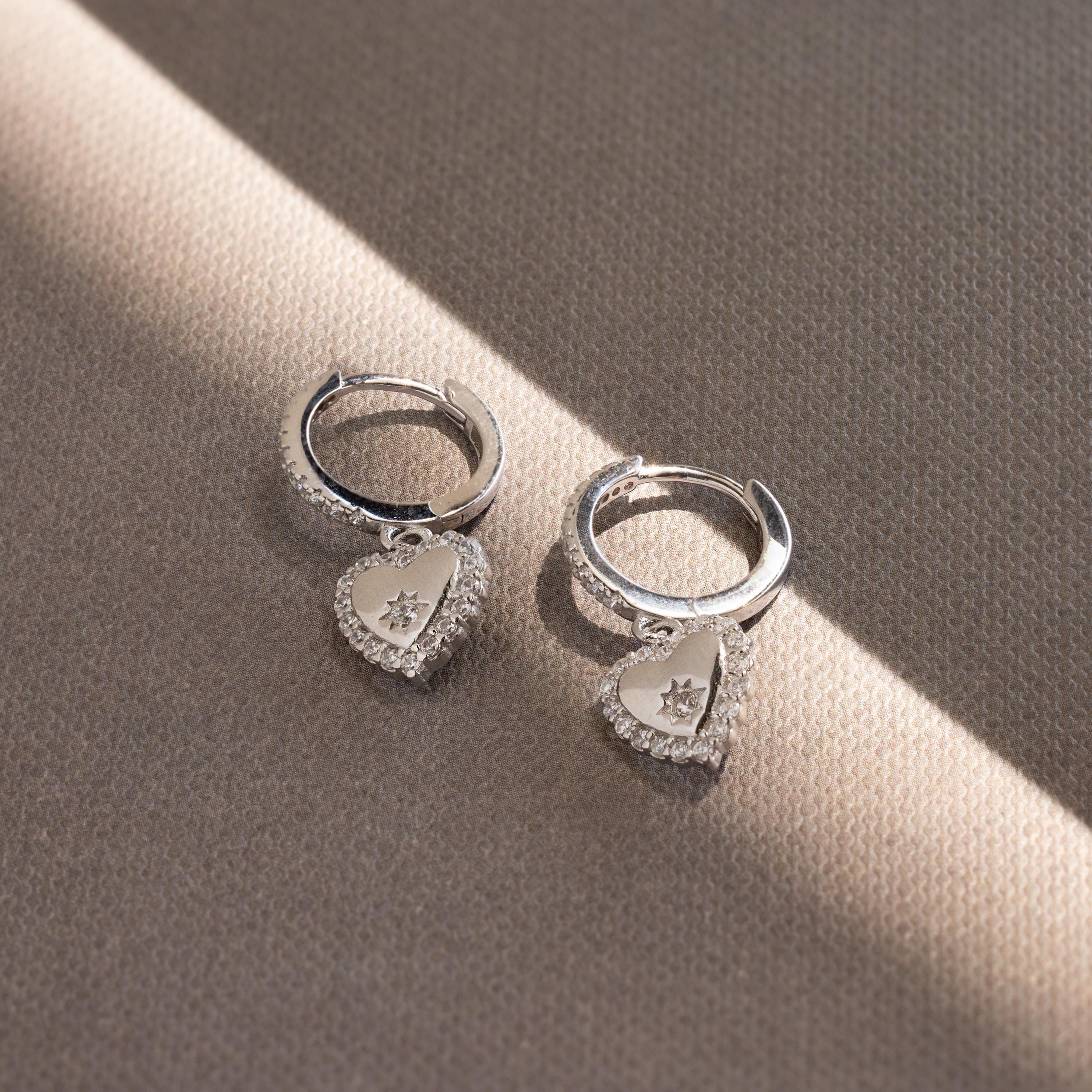 Pave Heart Drop Huggies - Image 5