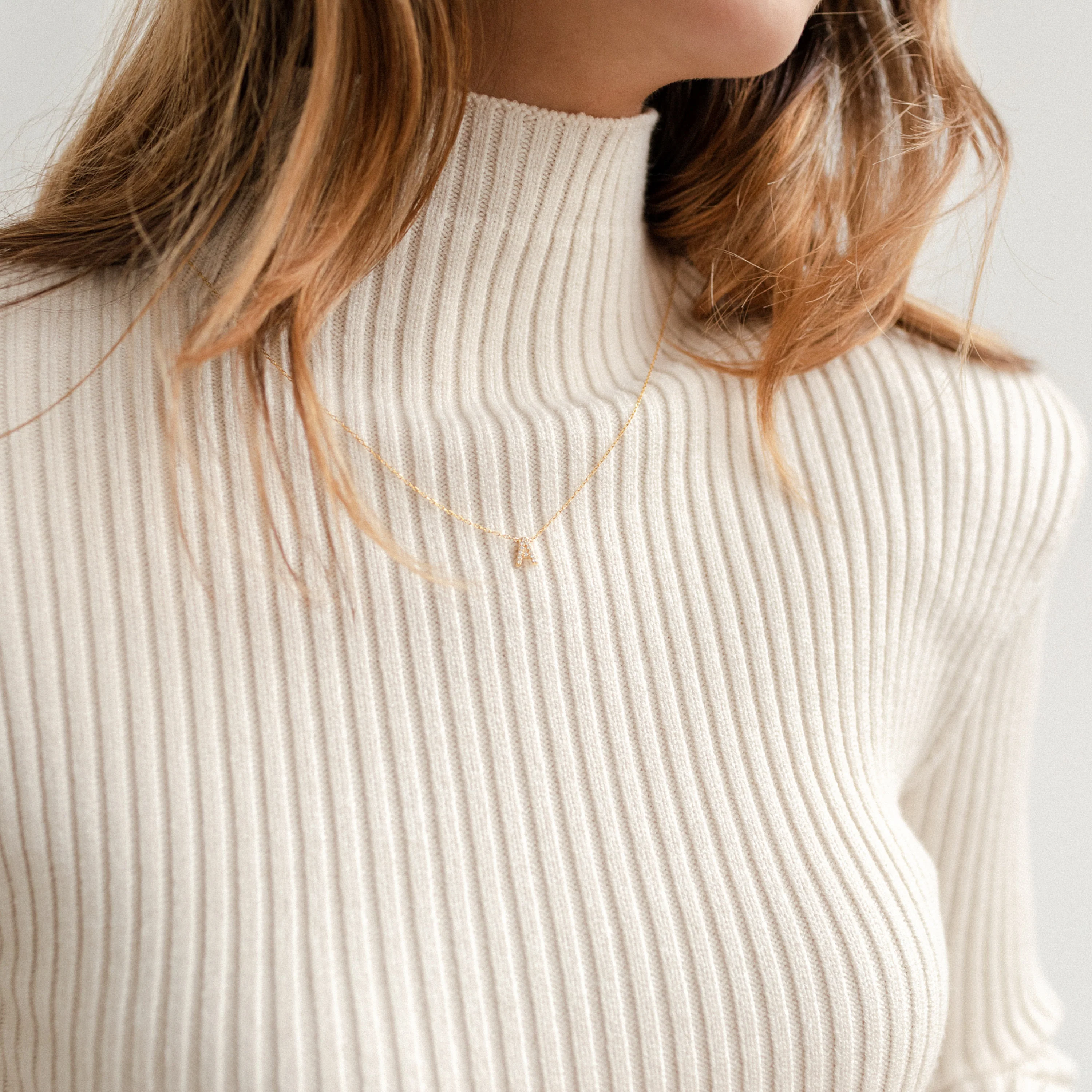 Pave Initial Necklace in 18K Gold - Image 6
