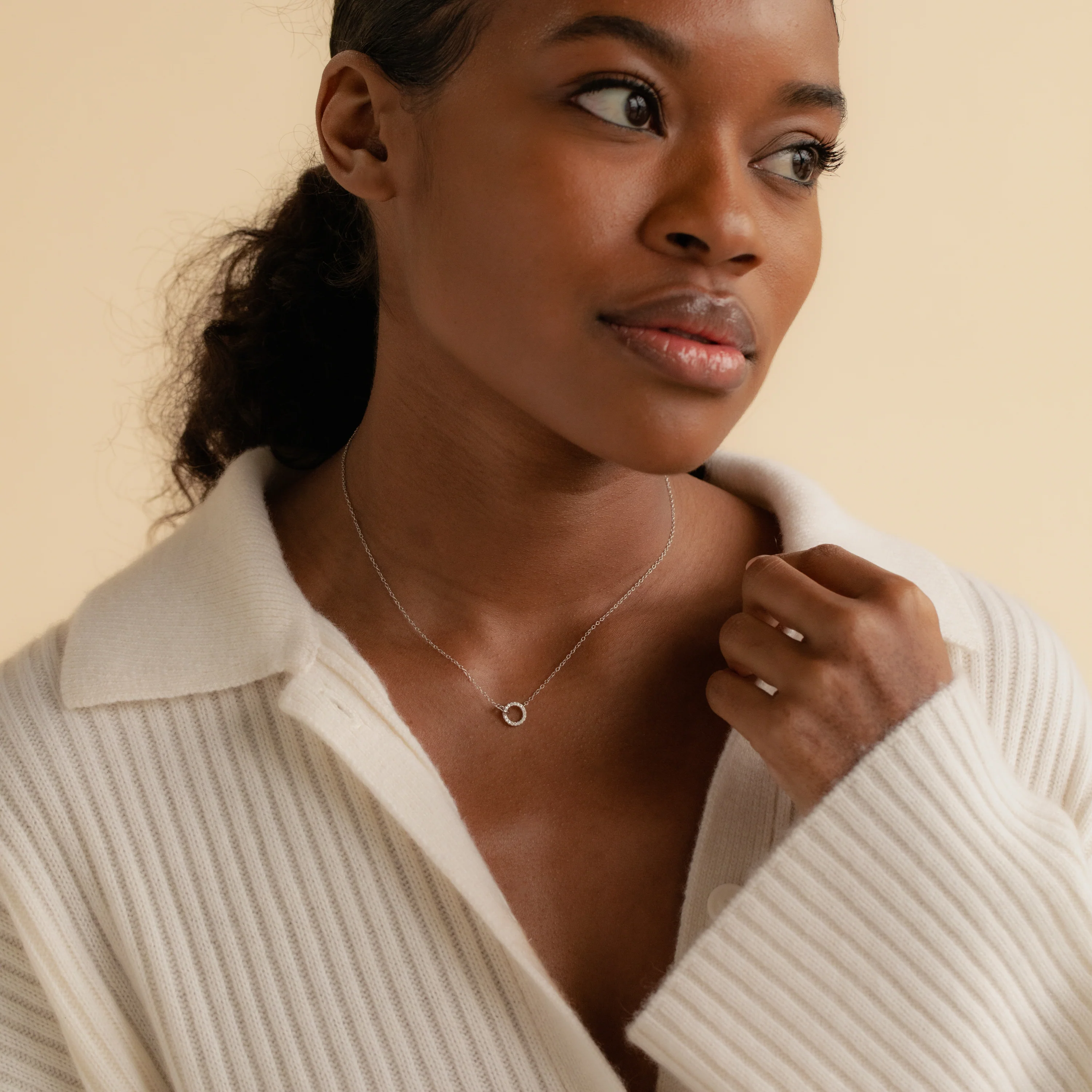 Pave Interlocking Necklace in Silver - Image 4