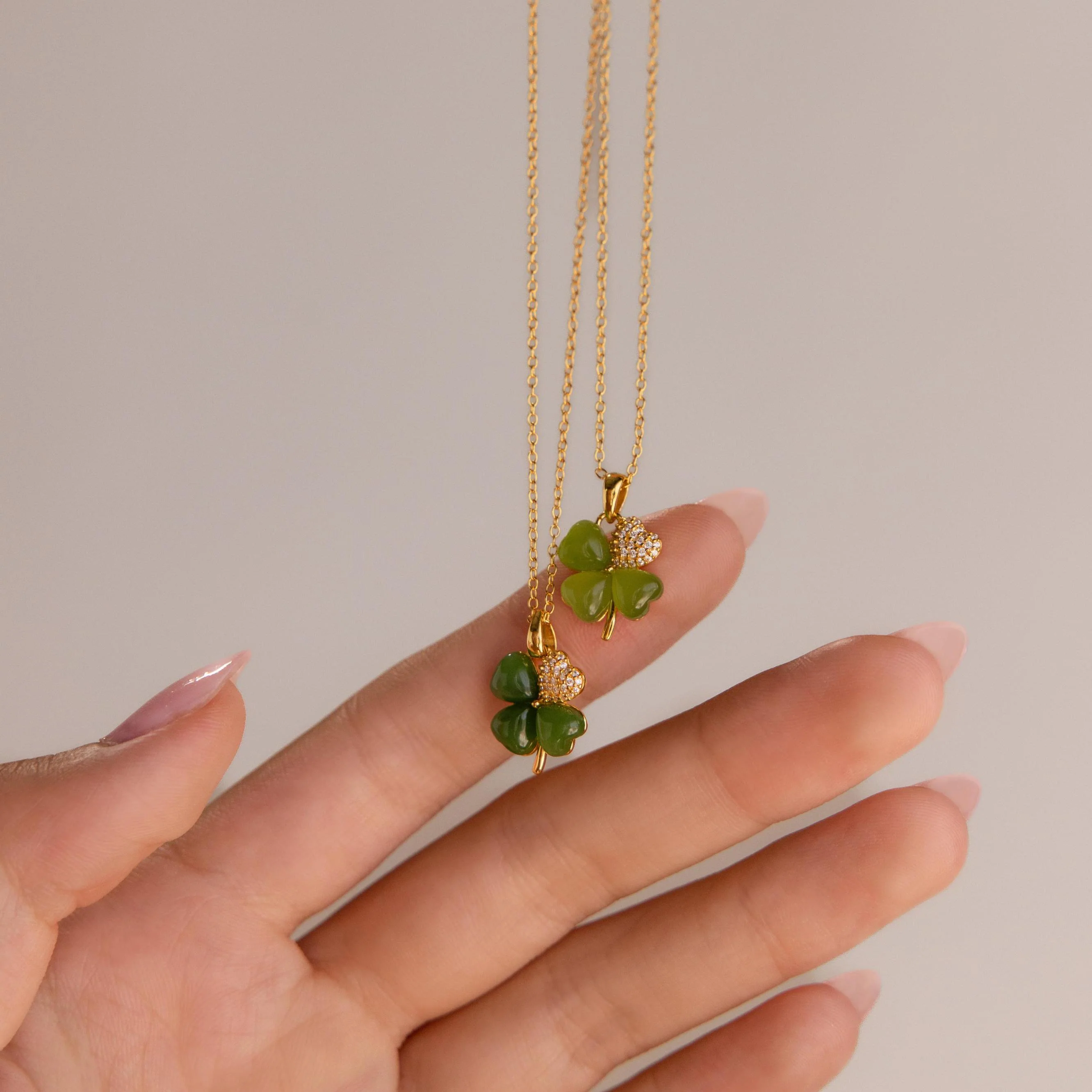 Pave Jade Clover Necklace - Image 3
