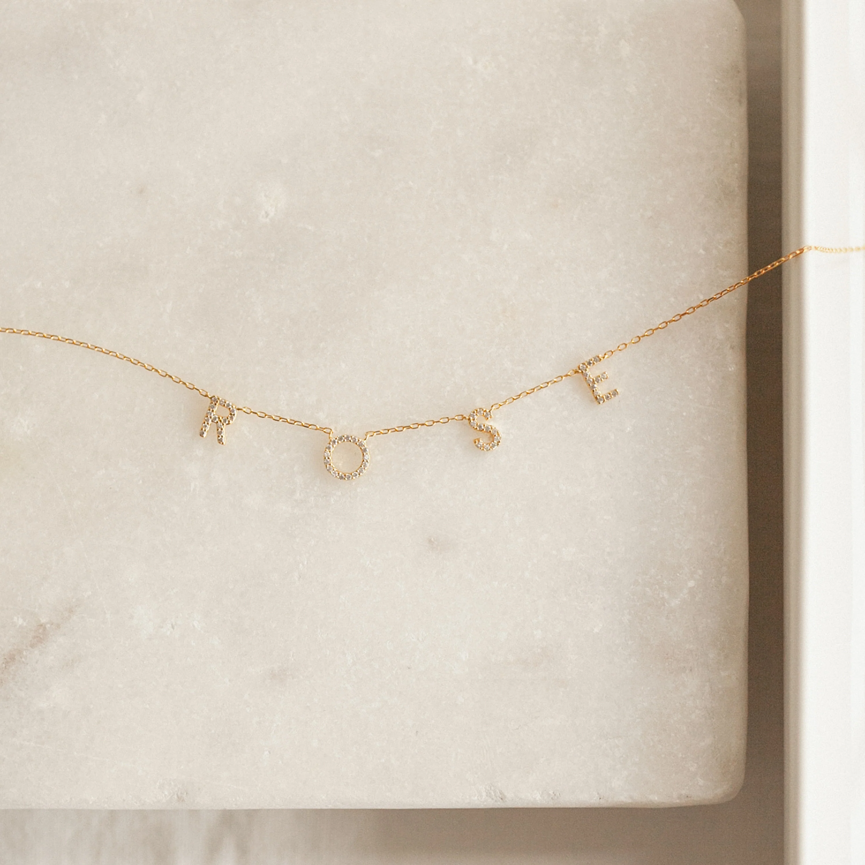 Pave Letter Necklace in 18K Gold - Image 5