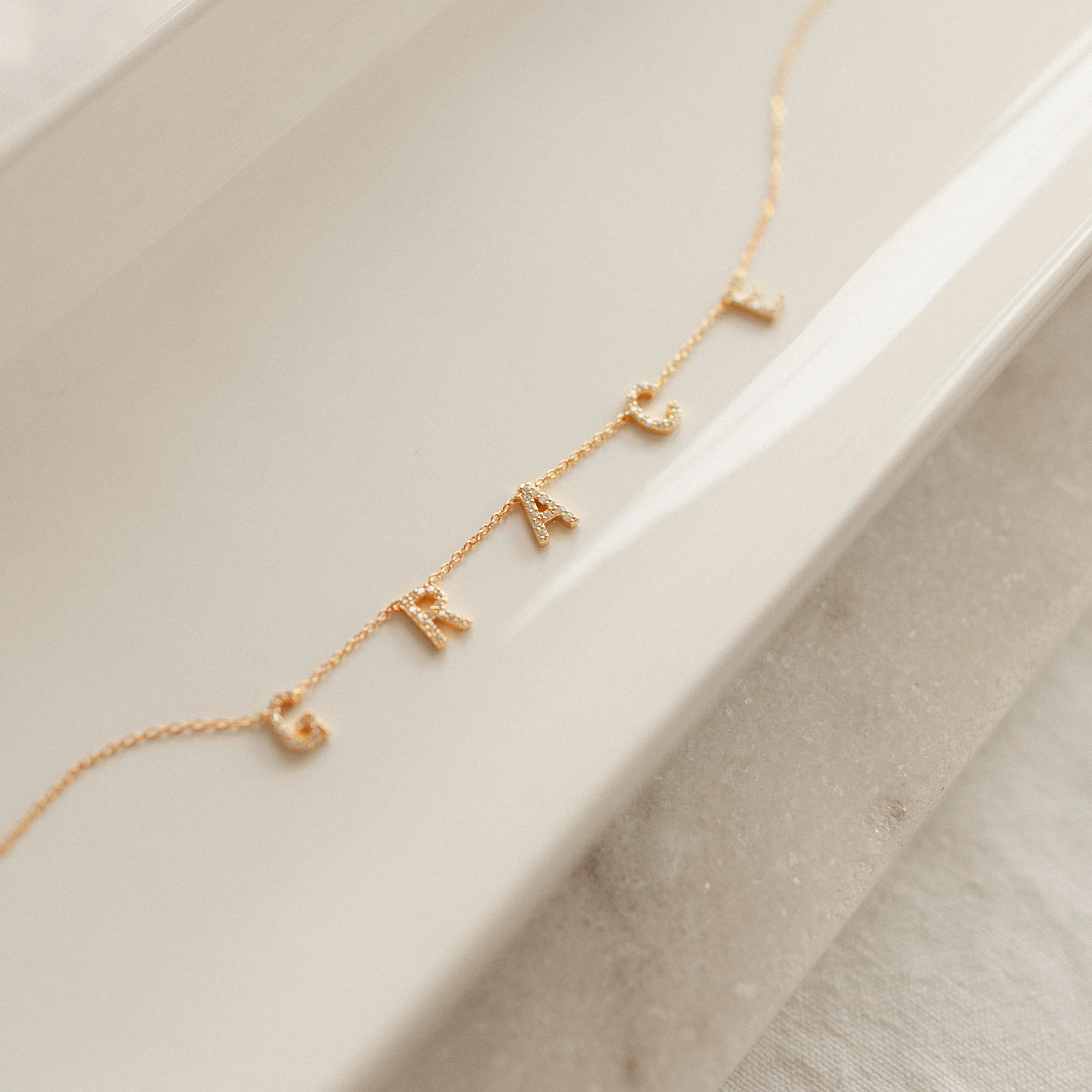 Pave Letter Necklace in 18K Gold - Image 7