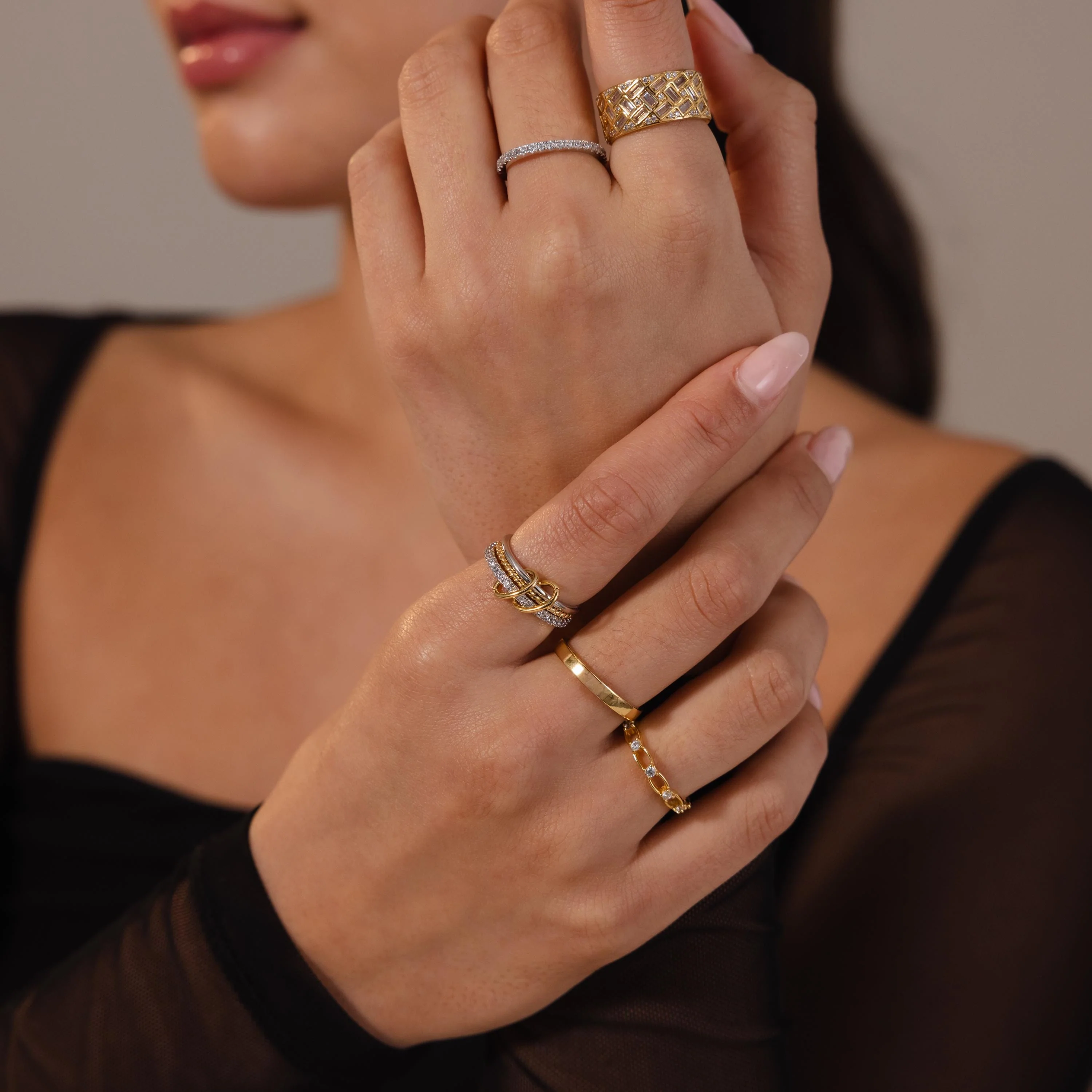 Pave Mixed Metal Linked Ring Set - Image 8