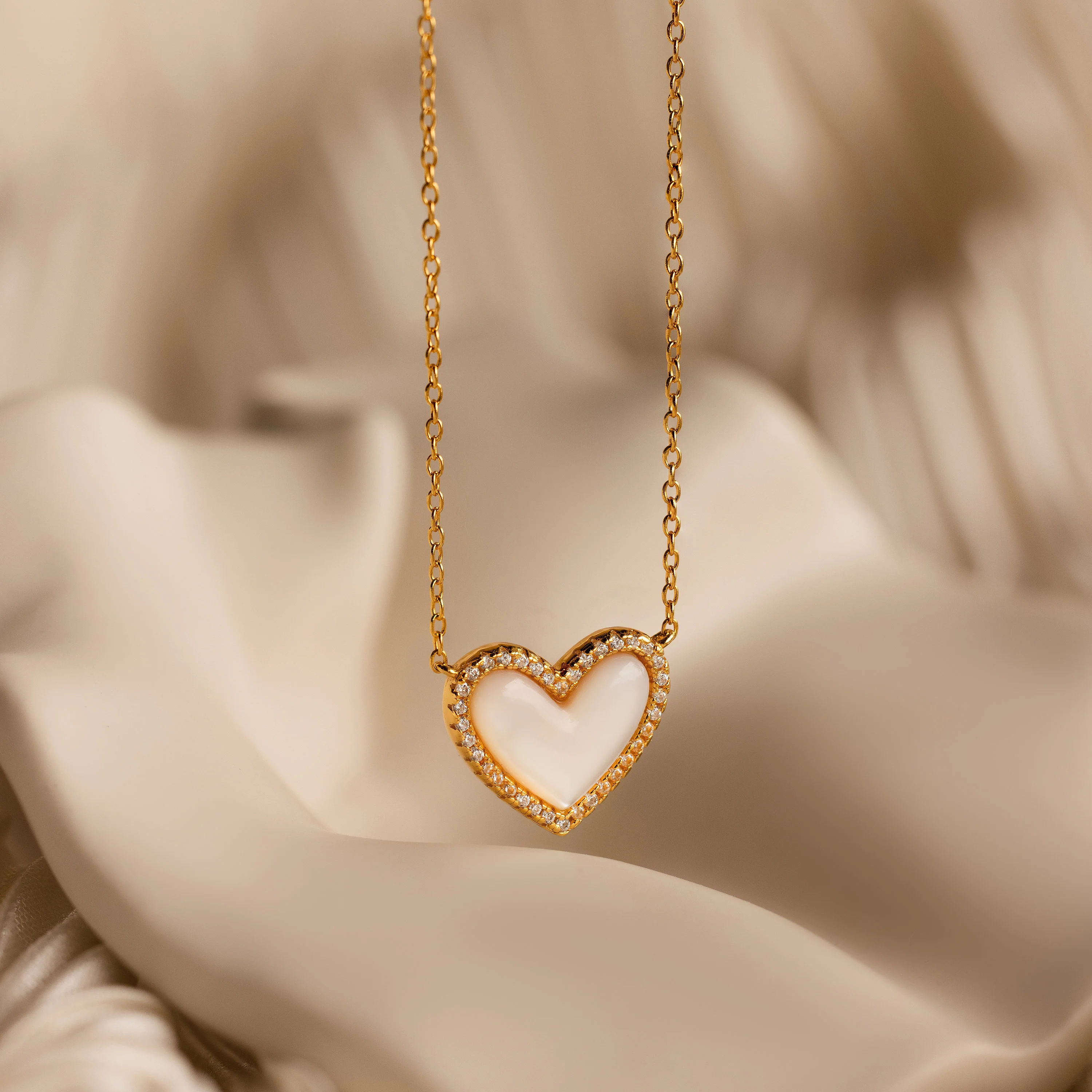 Pave Mother of Pearl Heart Necklace - Image 3