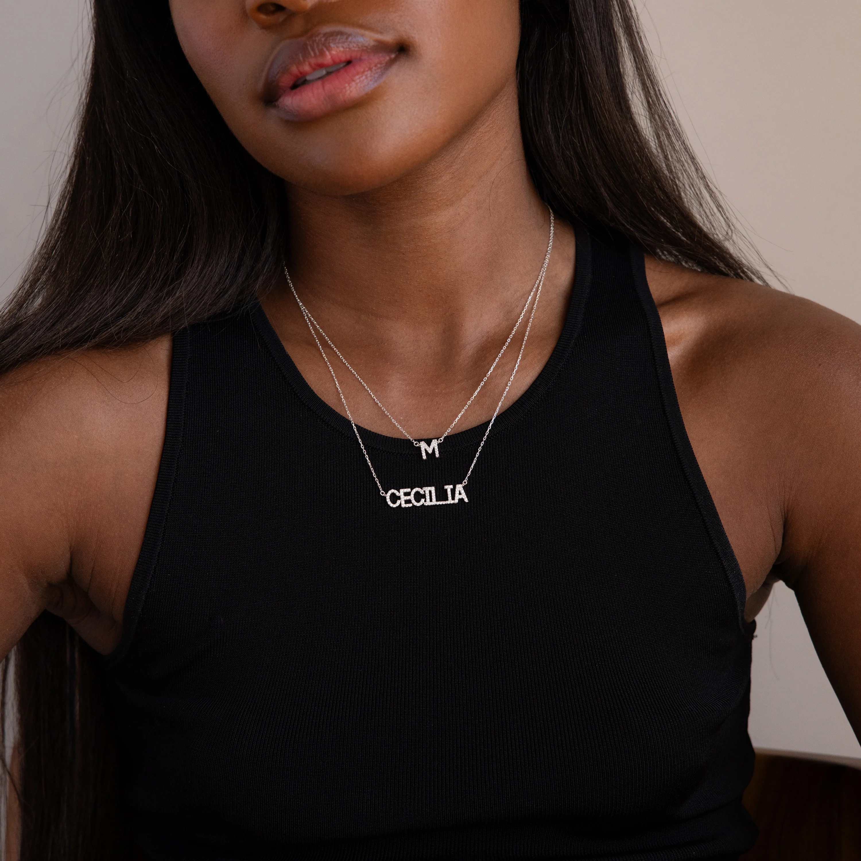 Pave Initial Necklace in Silver - Image 2