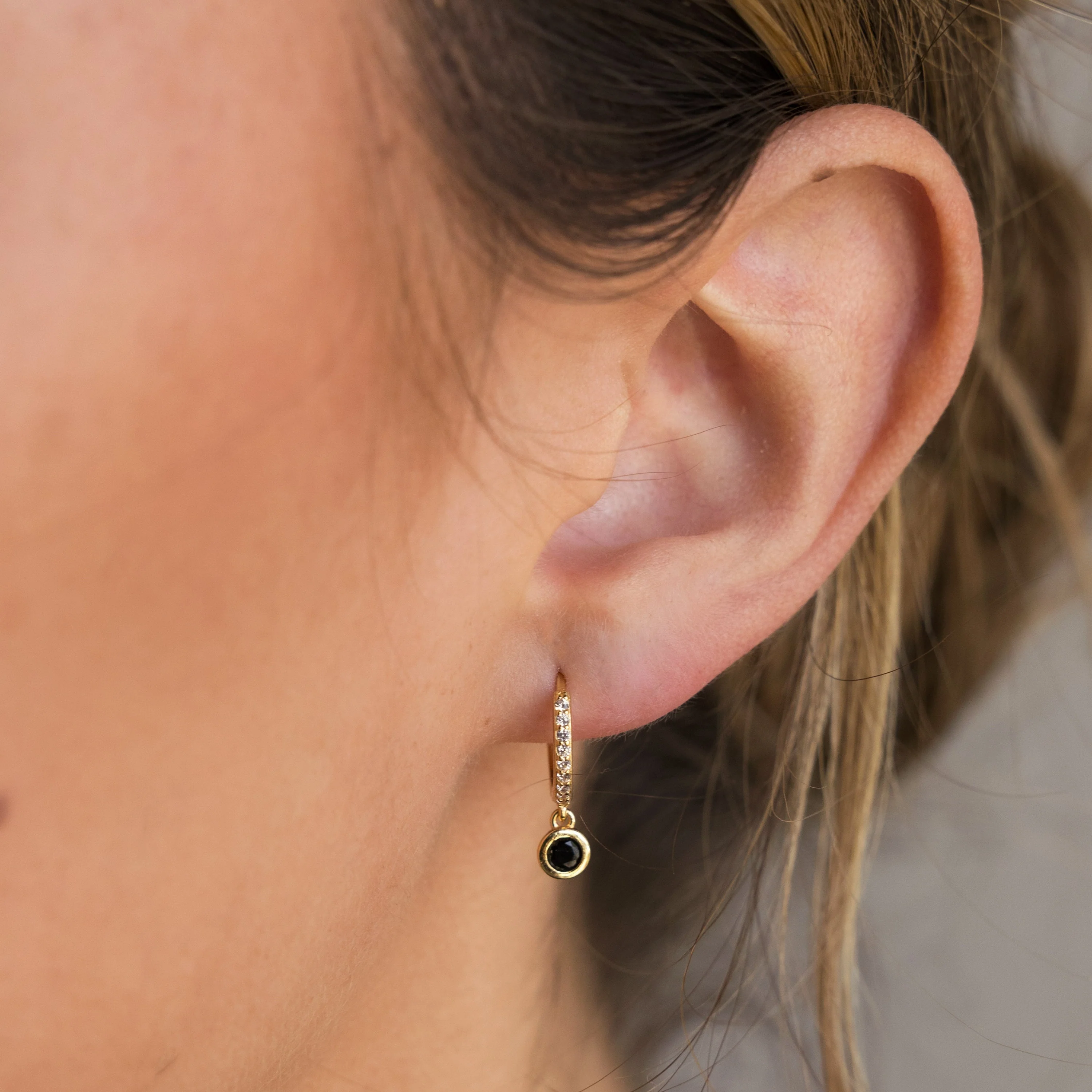 Pave Onyx Drop Huggies - Image 2