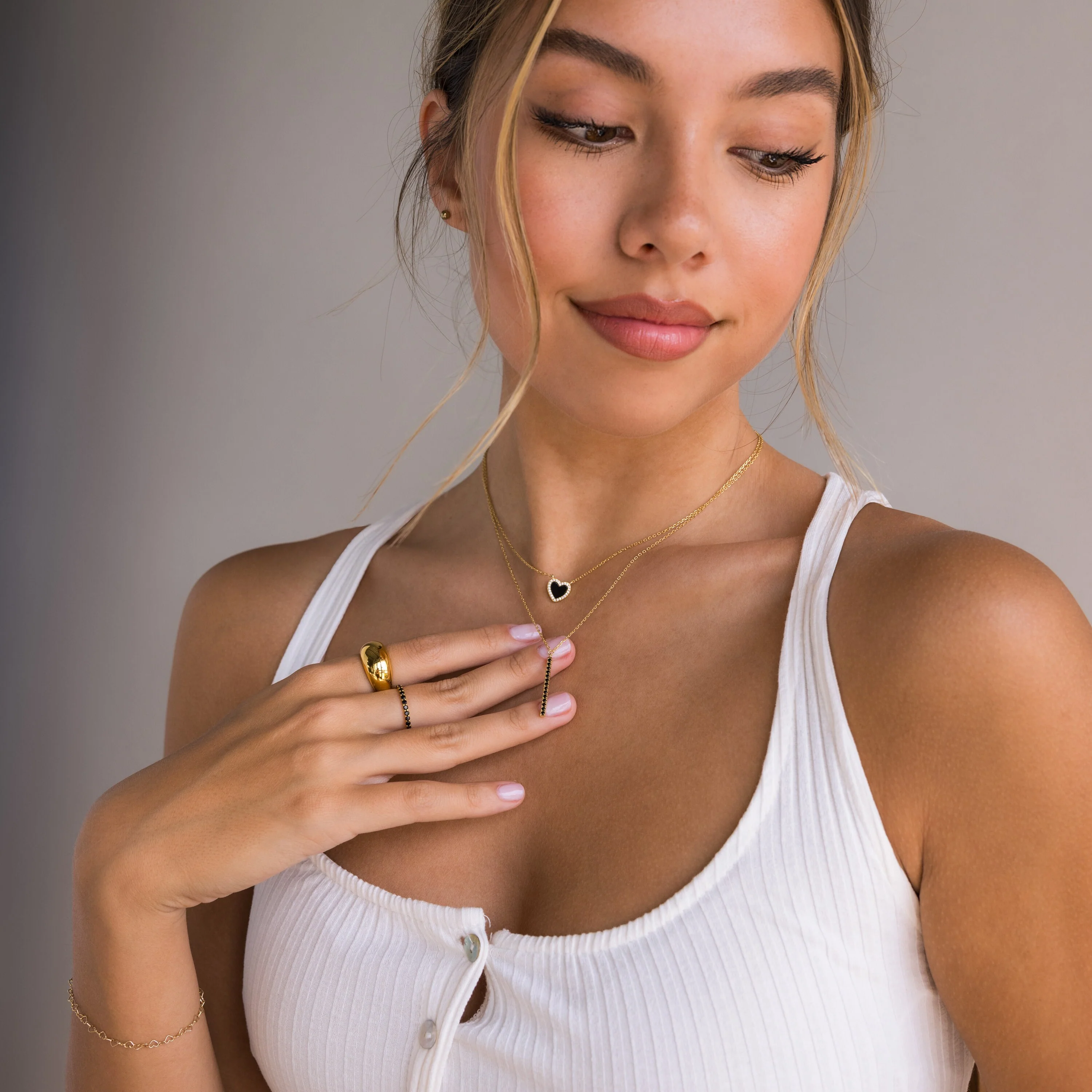 Pave Onyx Heart Necklace in 18K Gold - Image 3