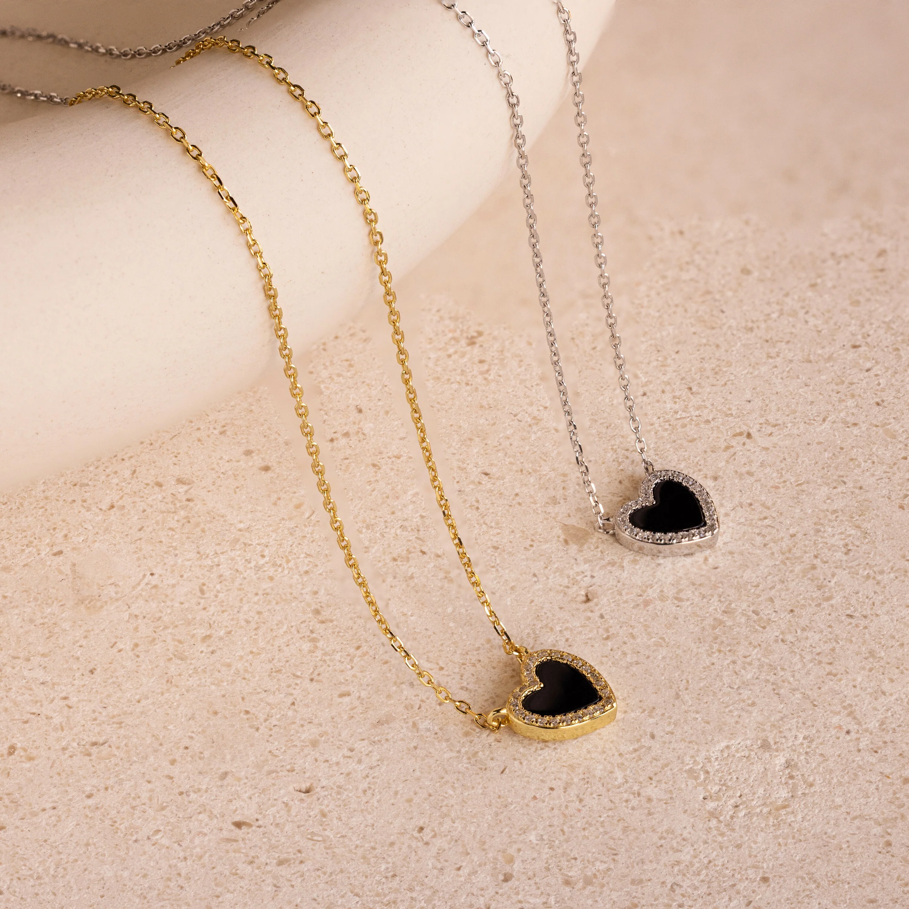 Pave Onyx Heart Necklace in 18K Gold - Image 6