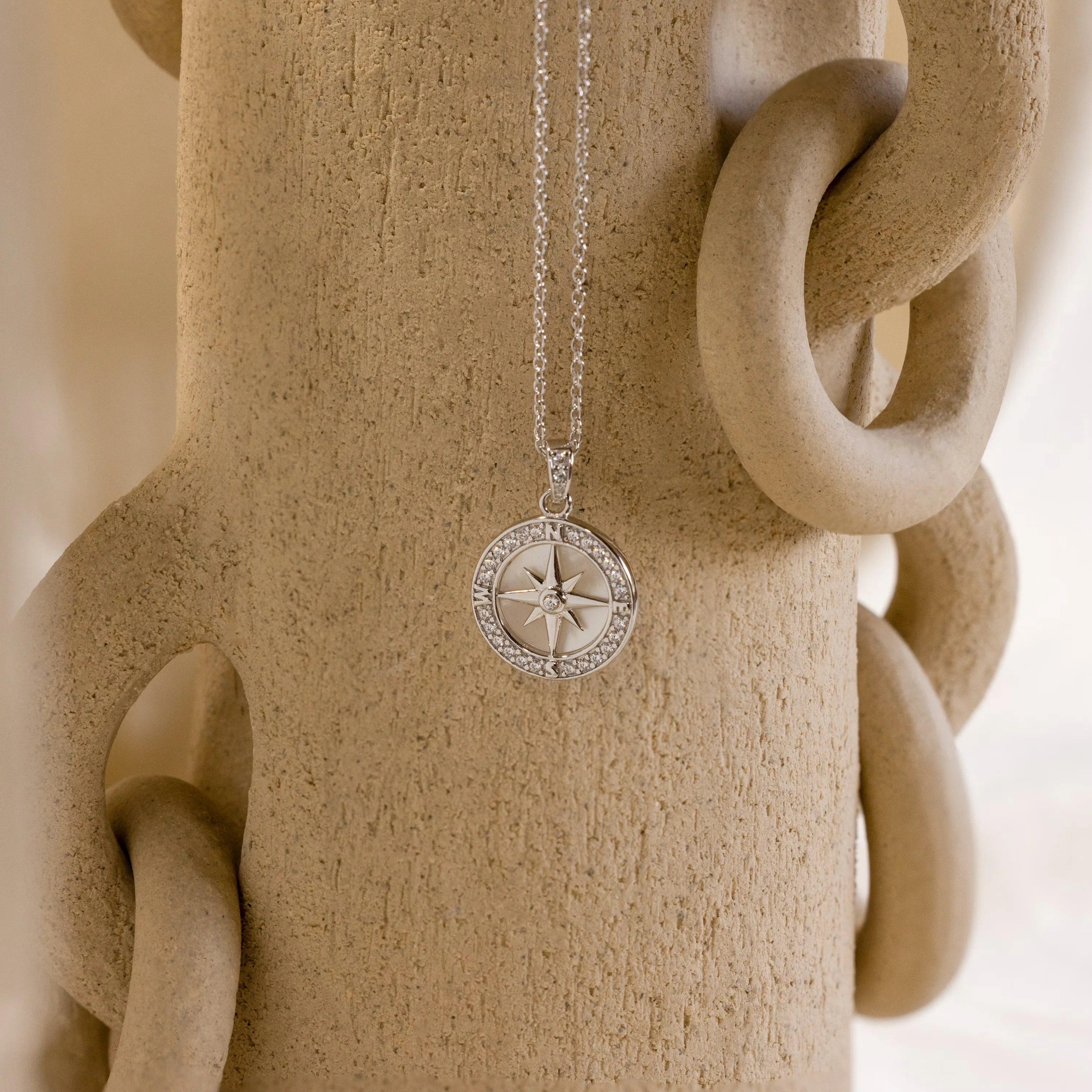 Pave Pearl Compass Necklace - Image 5