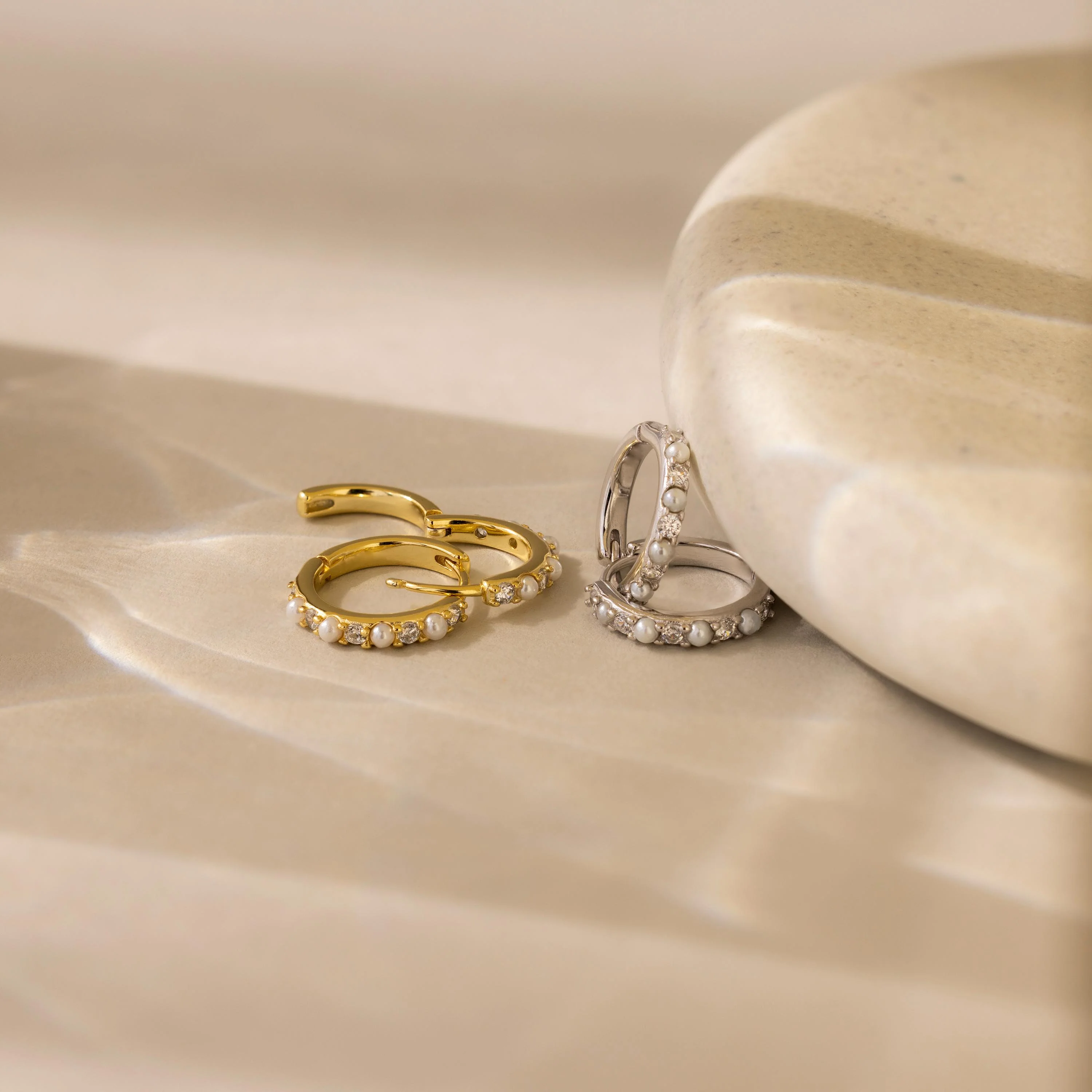 Pave Pearl Huggies - Image 3