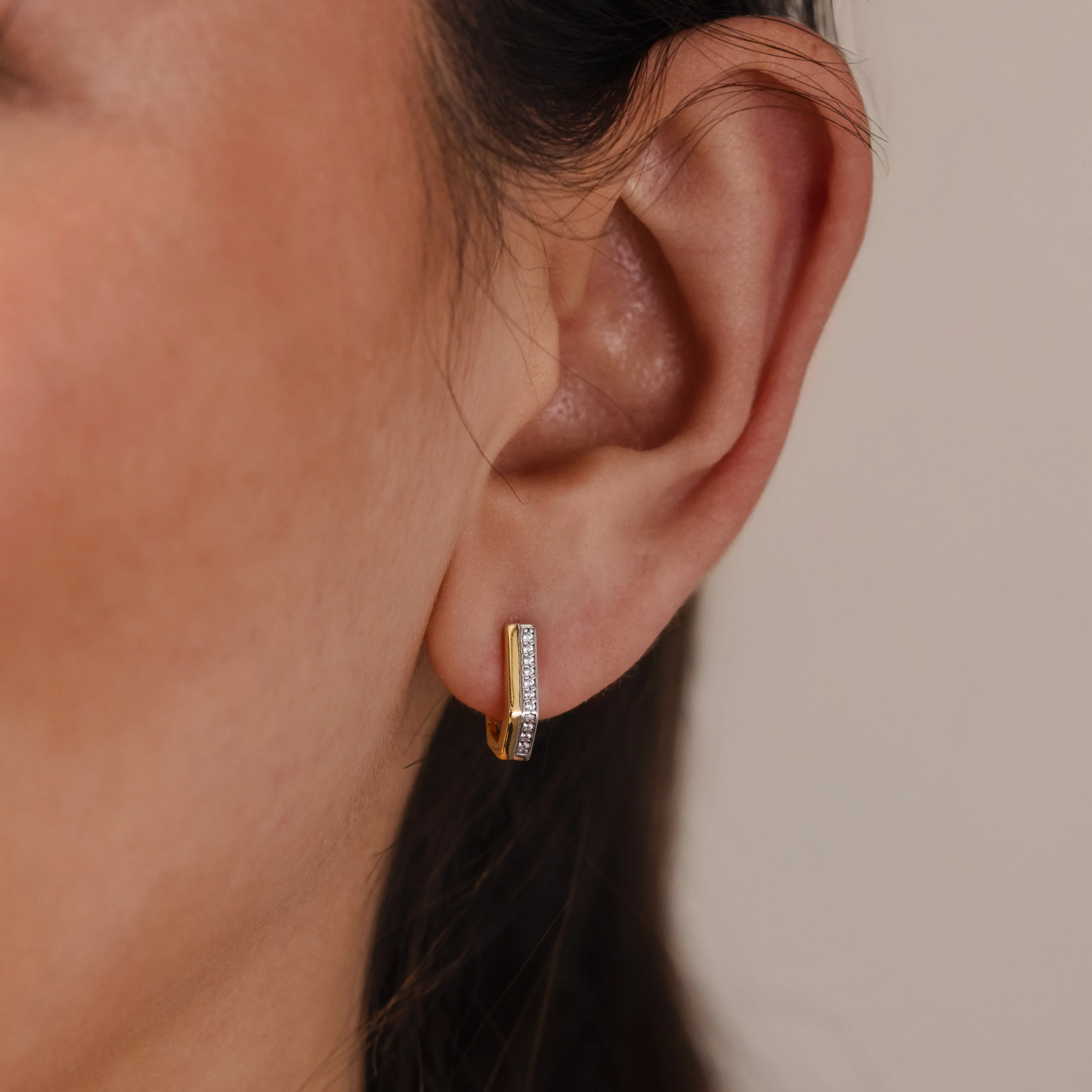 Pave Pointed Mixed Metal Hoops - Image 2