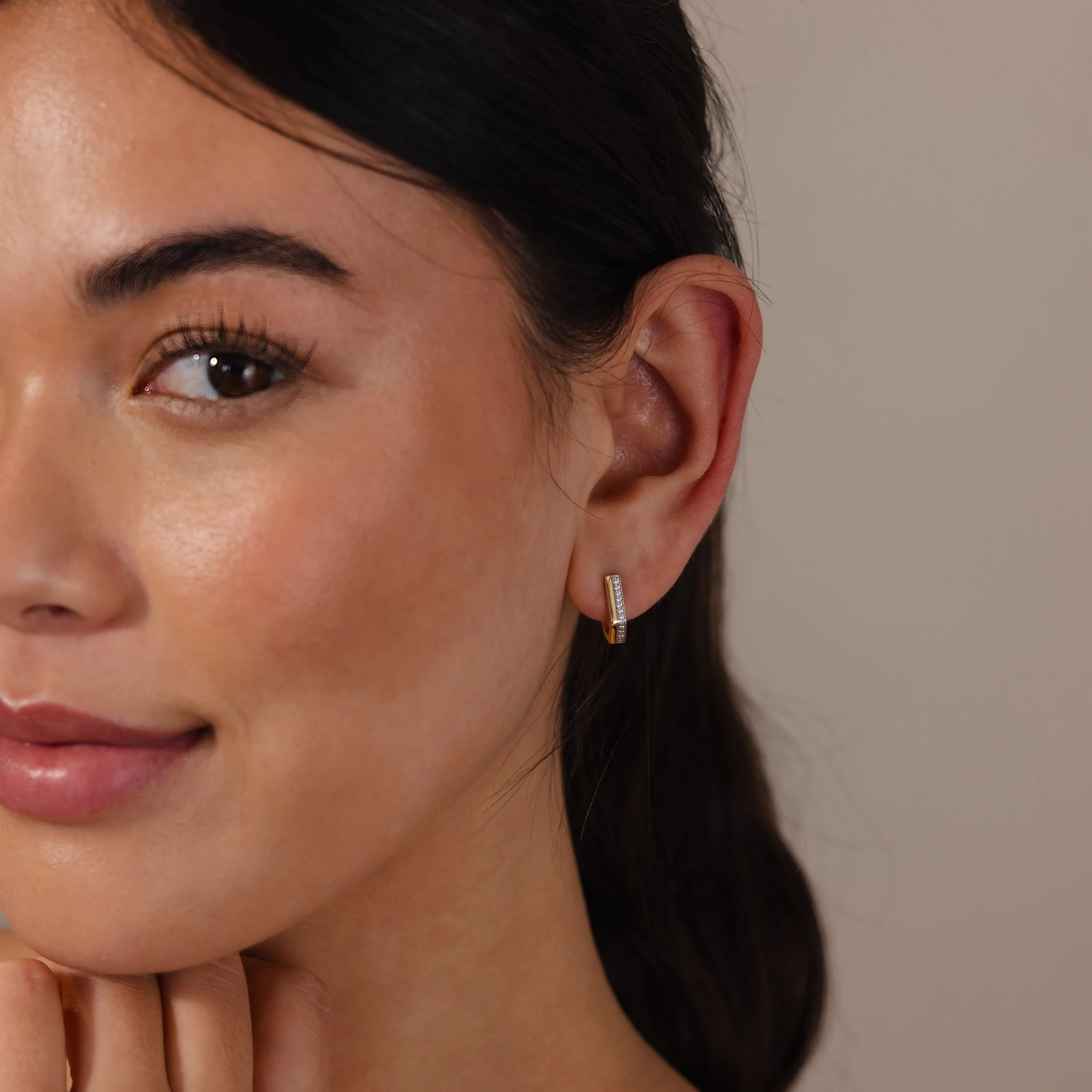 Pave Pointed Mixed Metal Hoops - Image 4