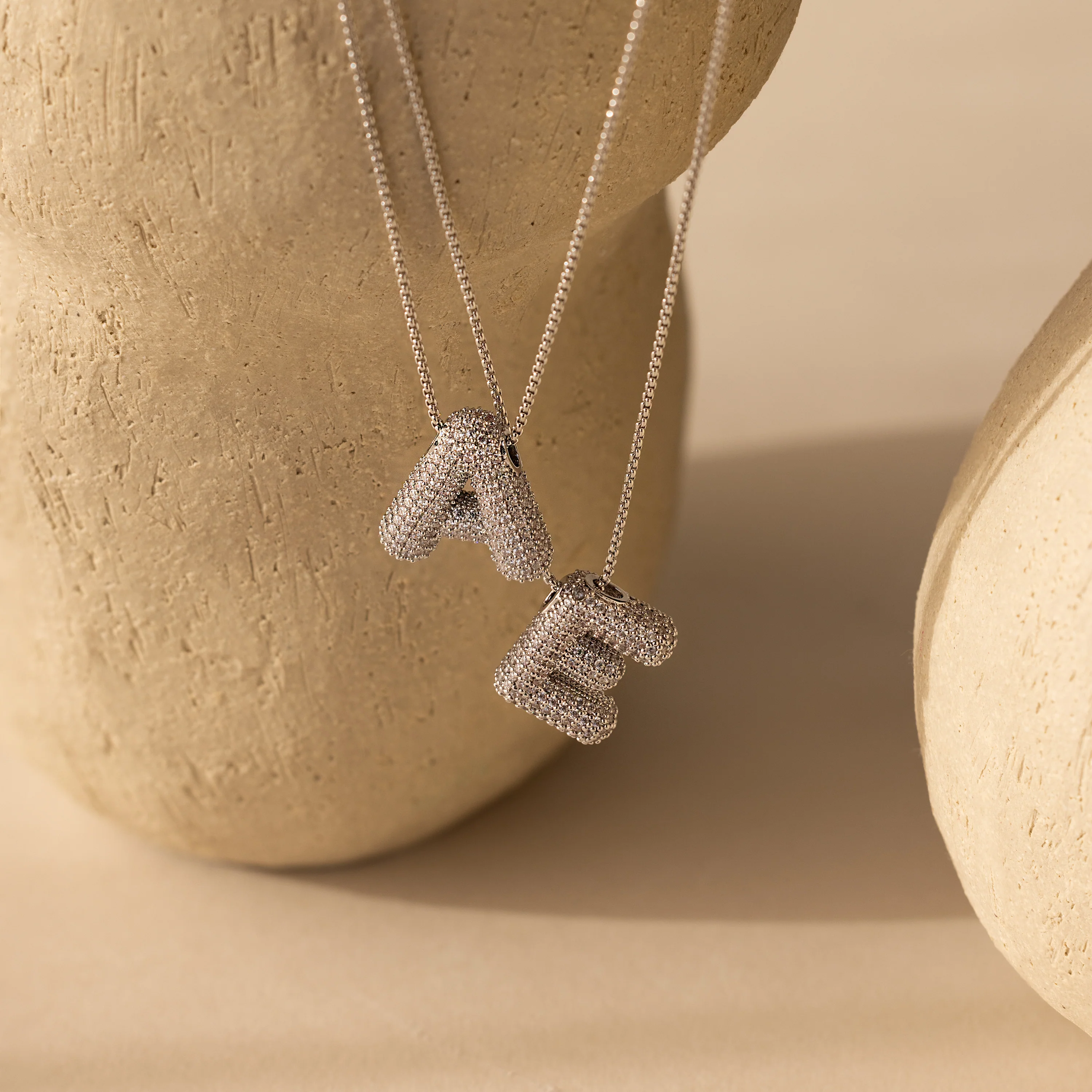 Pave Puff Letter Necklace in Silver - Image 3