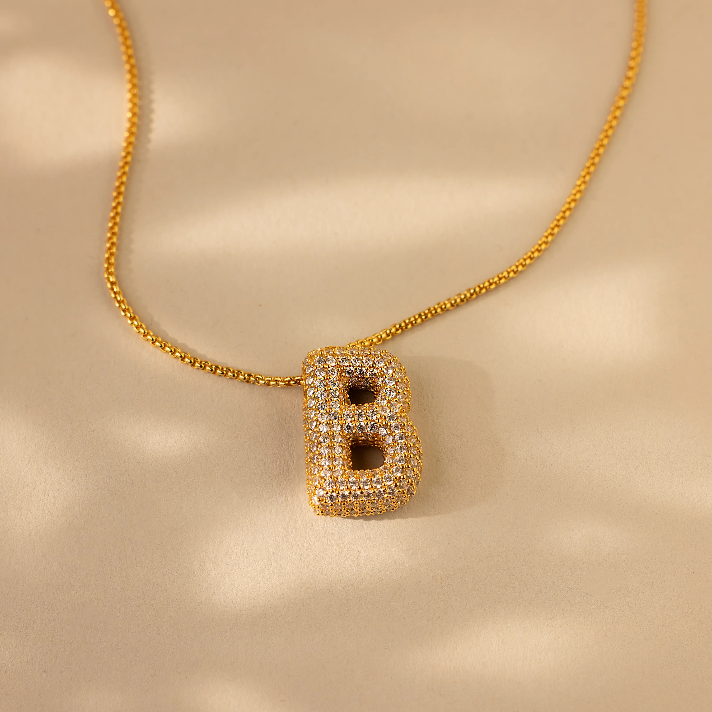 Pave Puff Letter Necklace in 18K Gold - Image 30