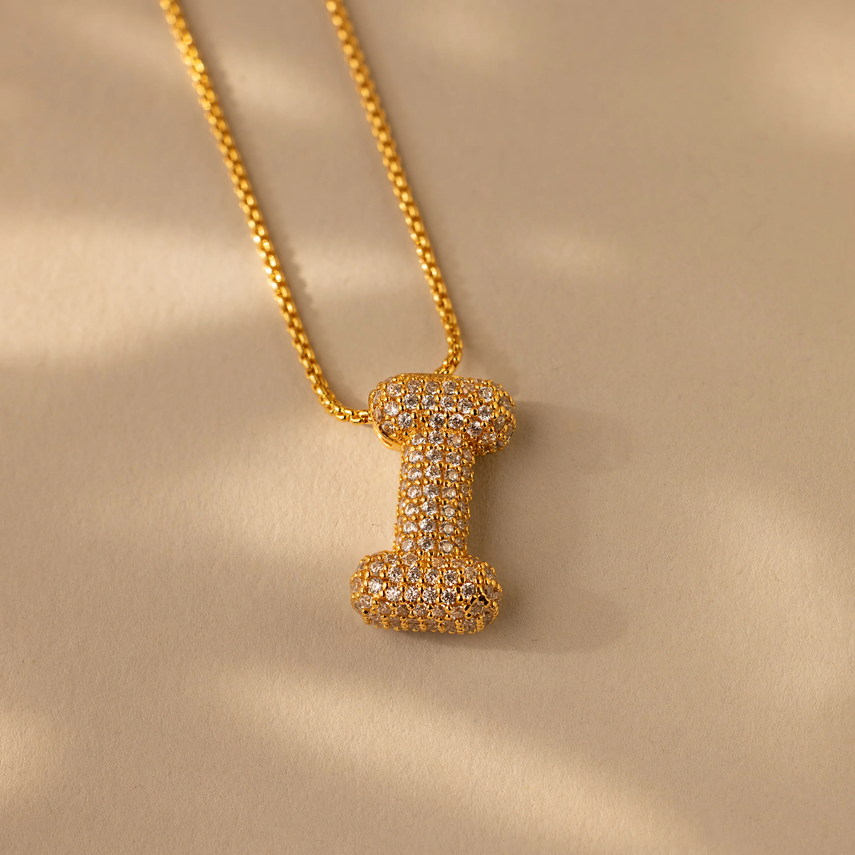 Pave Puff Letter Necklace in 18K Gold - Image 32