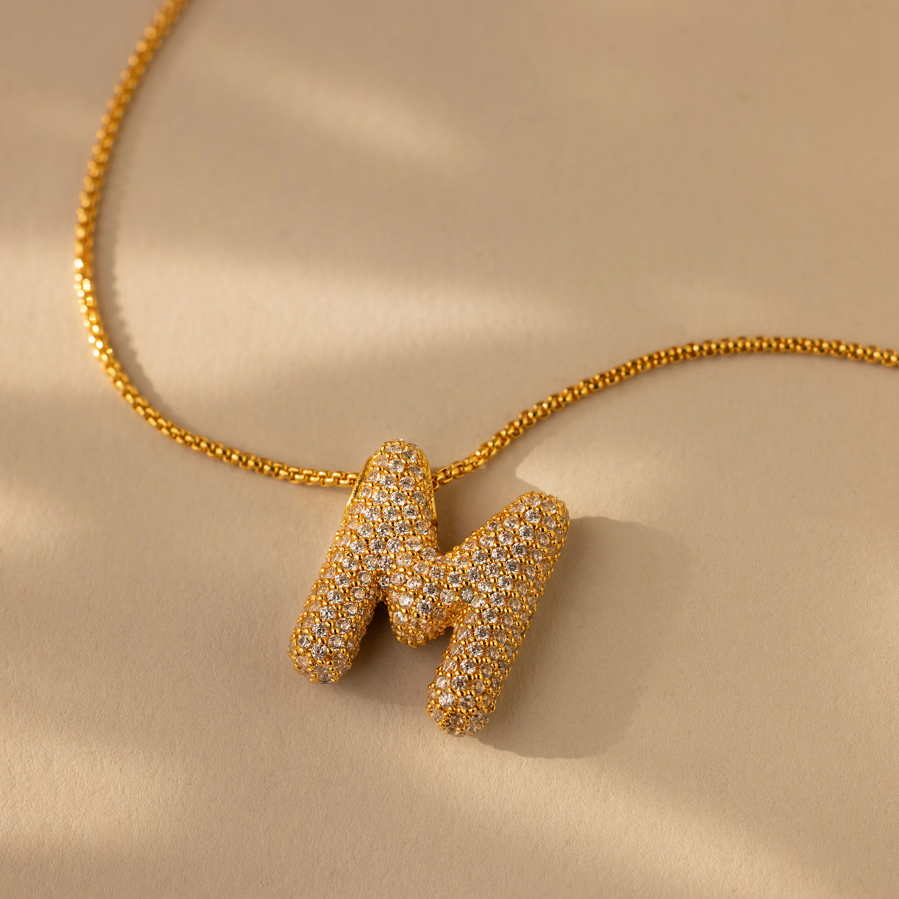 Pave Puff Letter Necklace in 18K Gold - Image 33