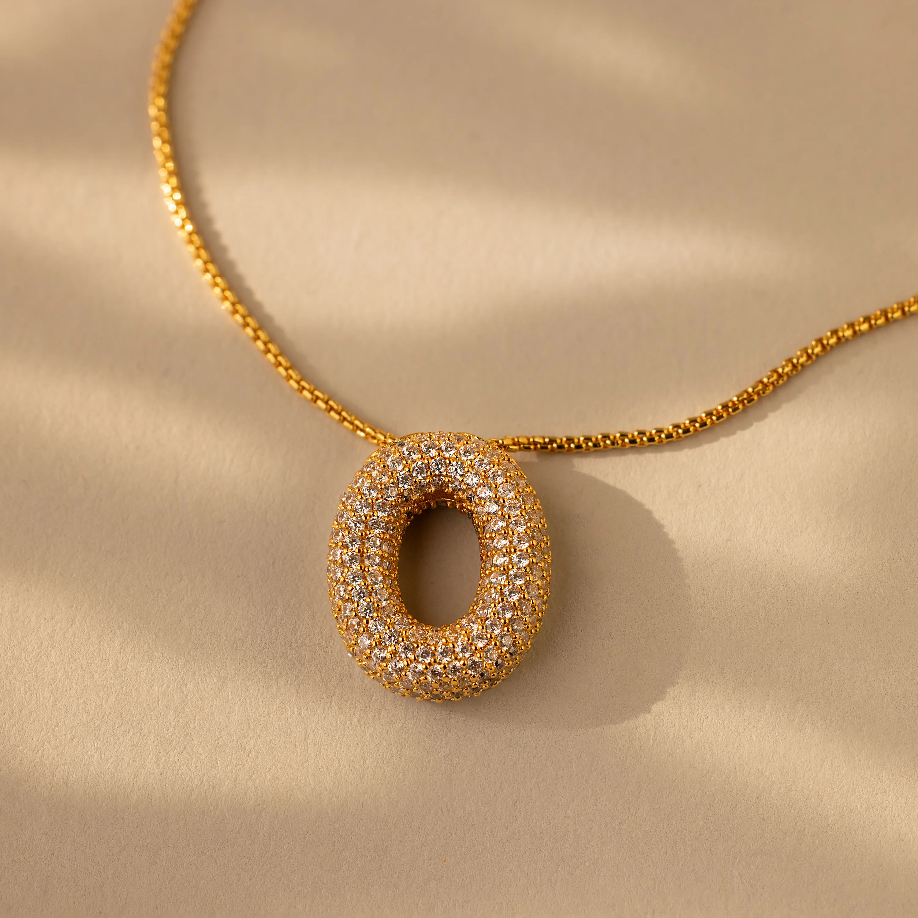 Pave Puff Letter Necklace in 18K Gold - Image 19