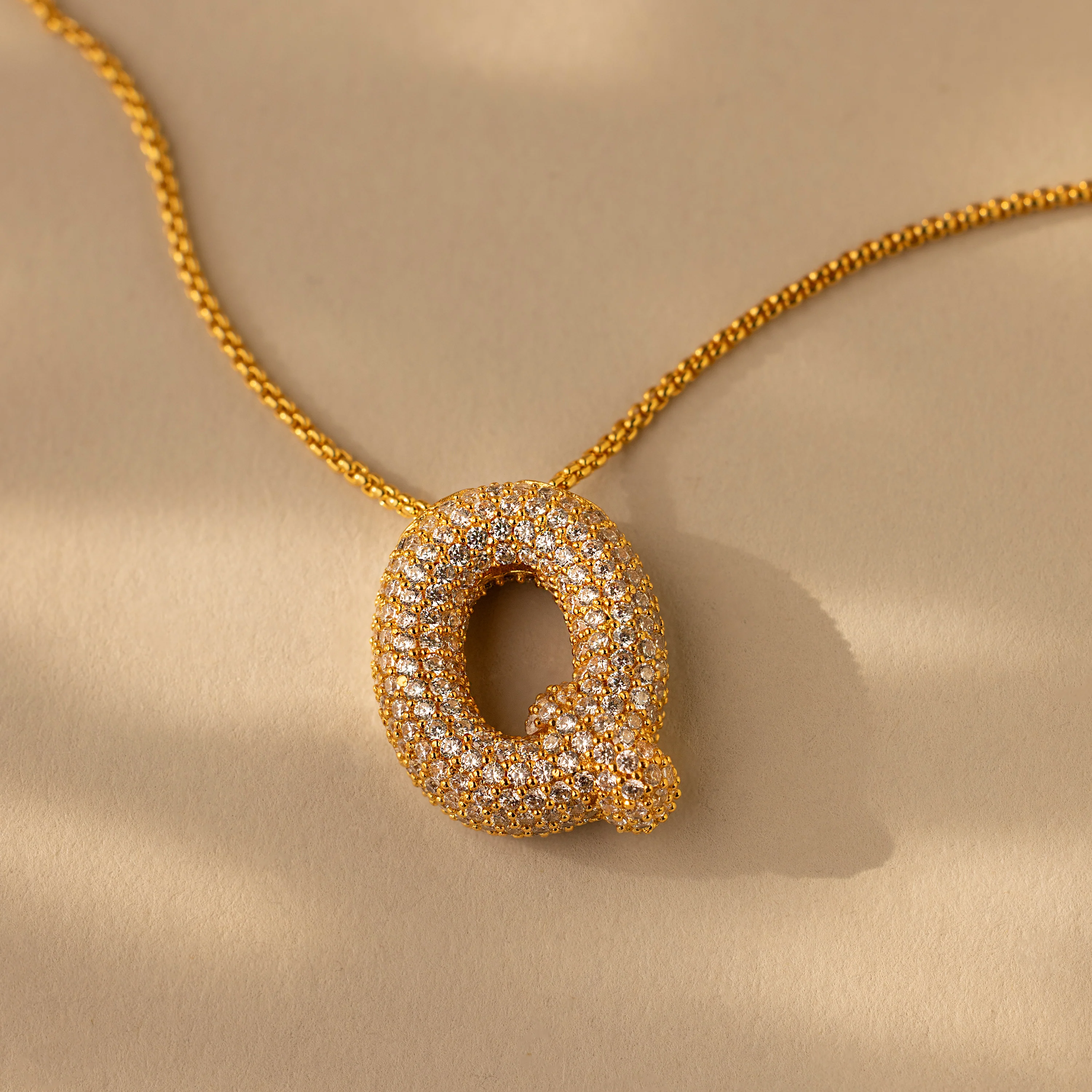 Pave Puff Letter Necklace in 18K Gold - Image 21